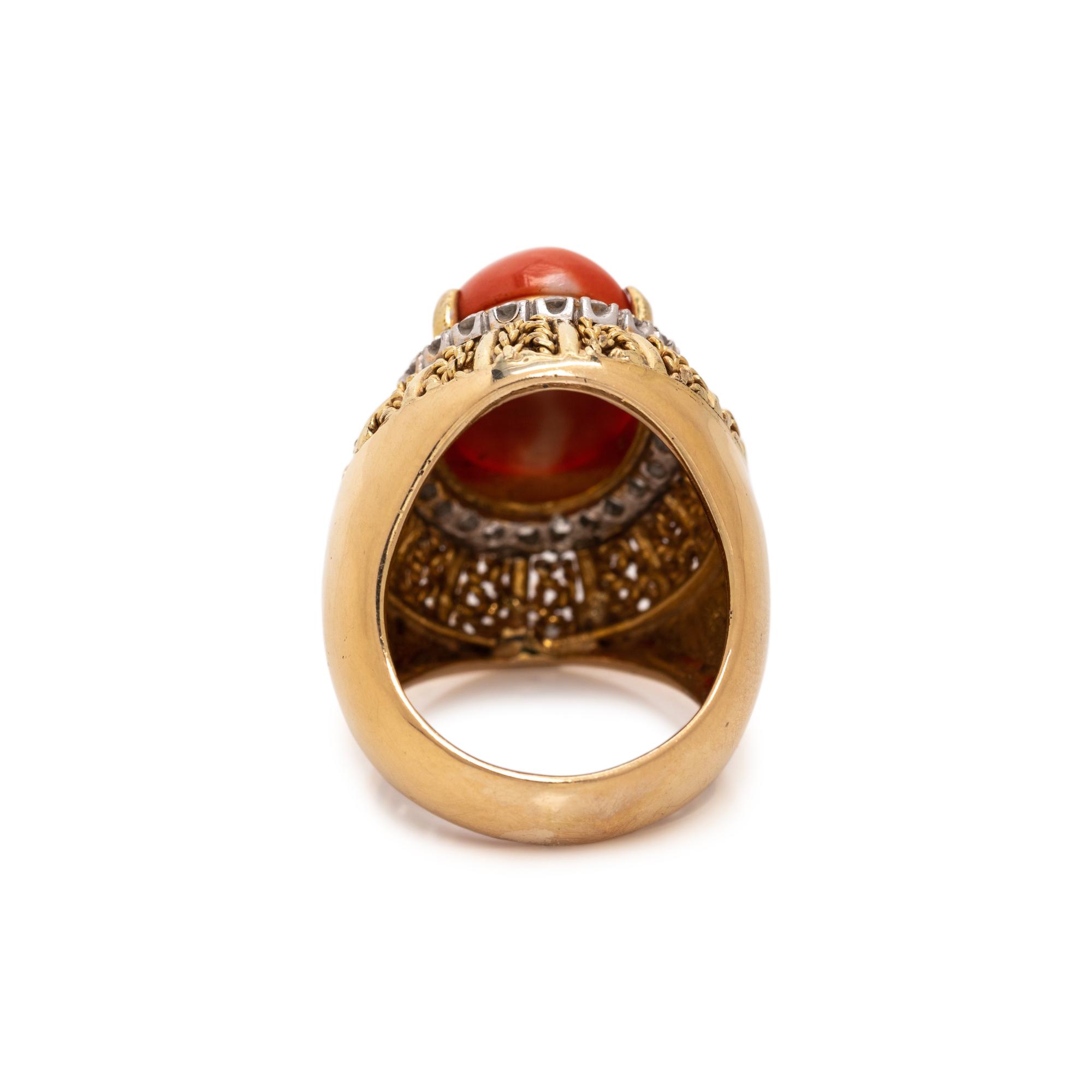 CORAL AND DIAMOND RING