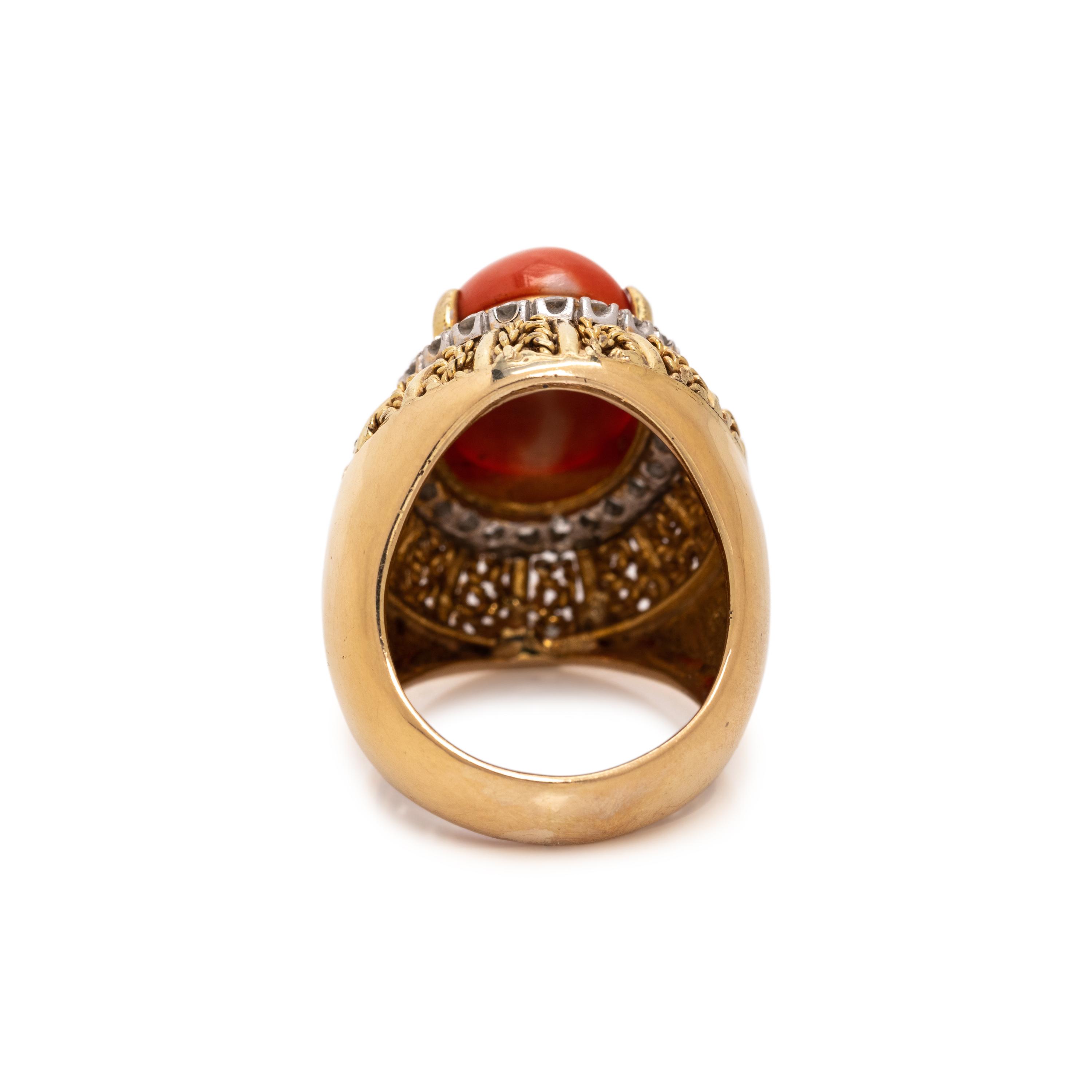 CORAL AND DIAMOND RING
