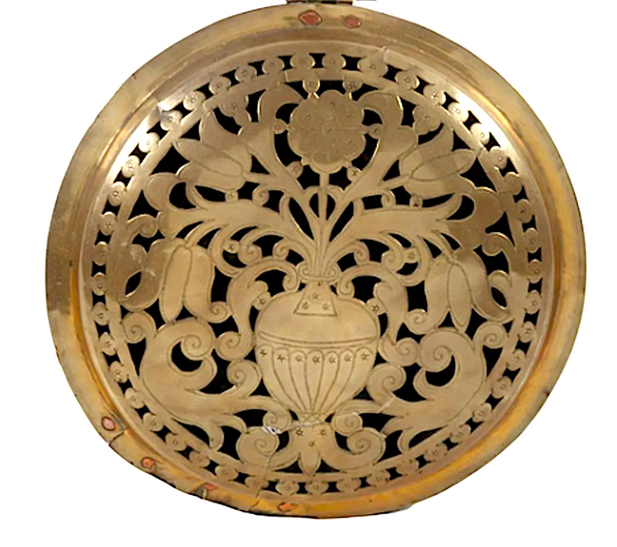 An English Wrought-Iron and Pierced and Engraved Brass Warming Pan