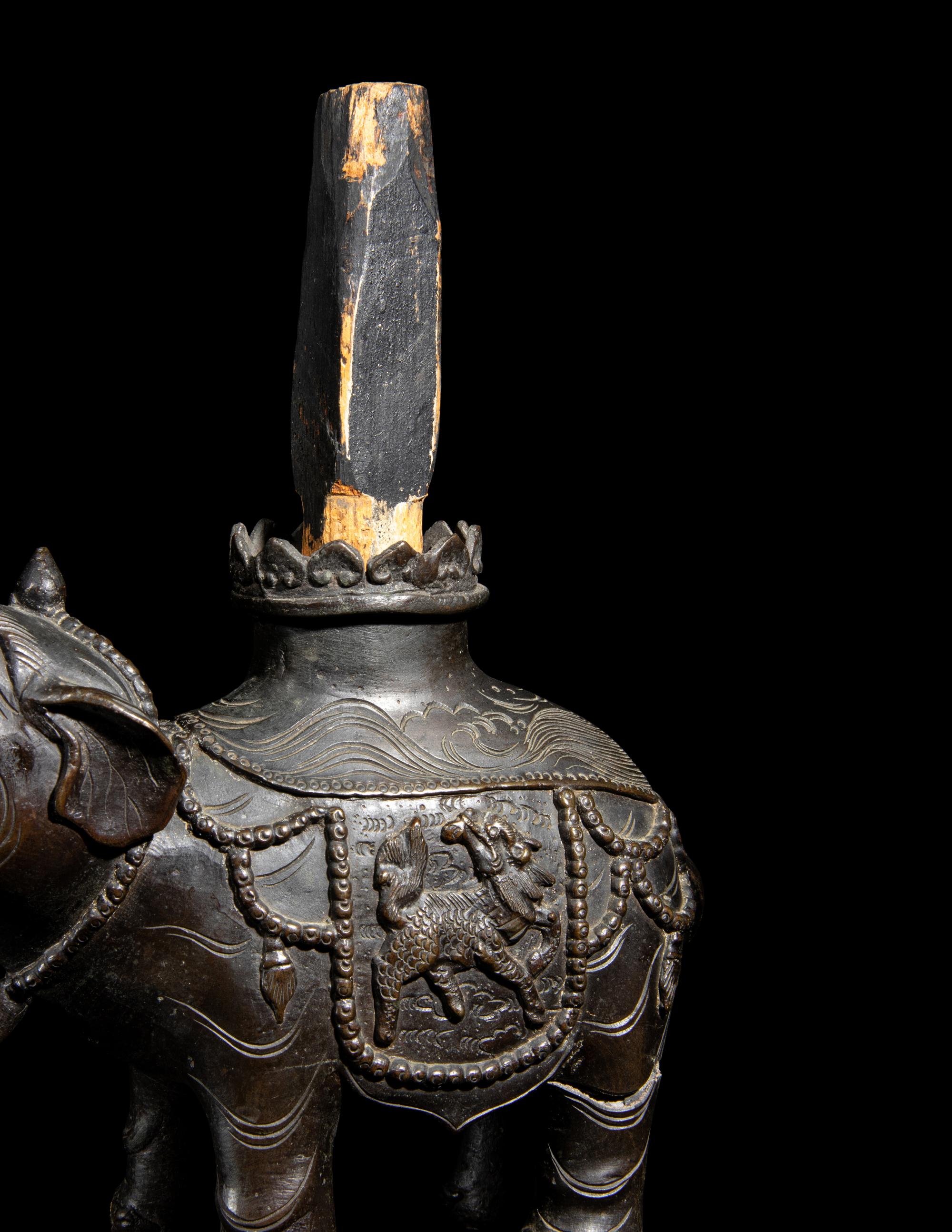A Japanese Bronze Elephant-Form Incense Burner