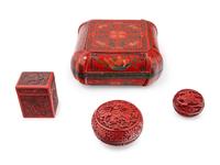 Four Chinese Red Lacquer Covered Boxes