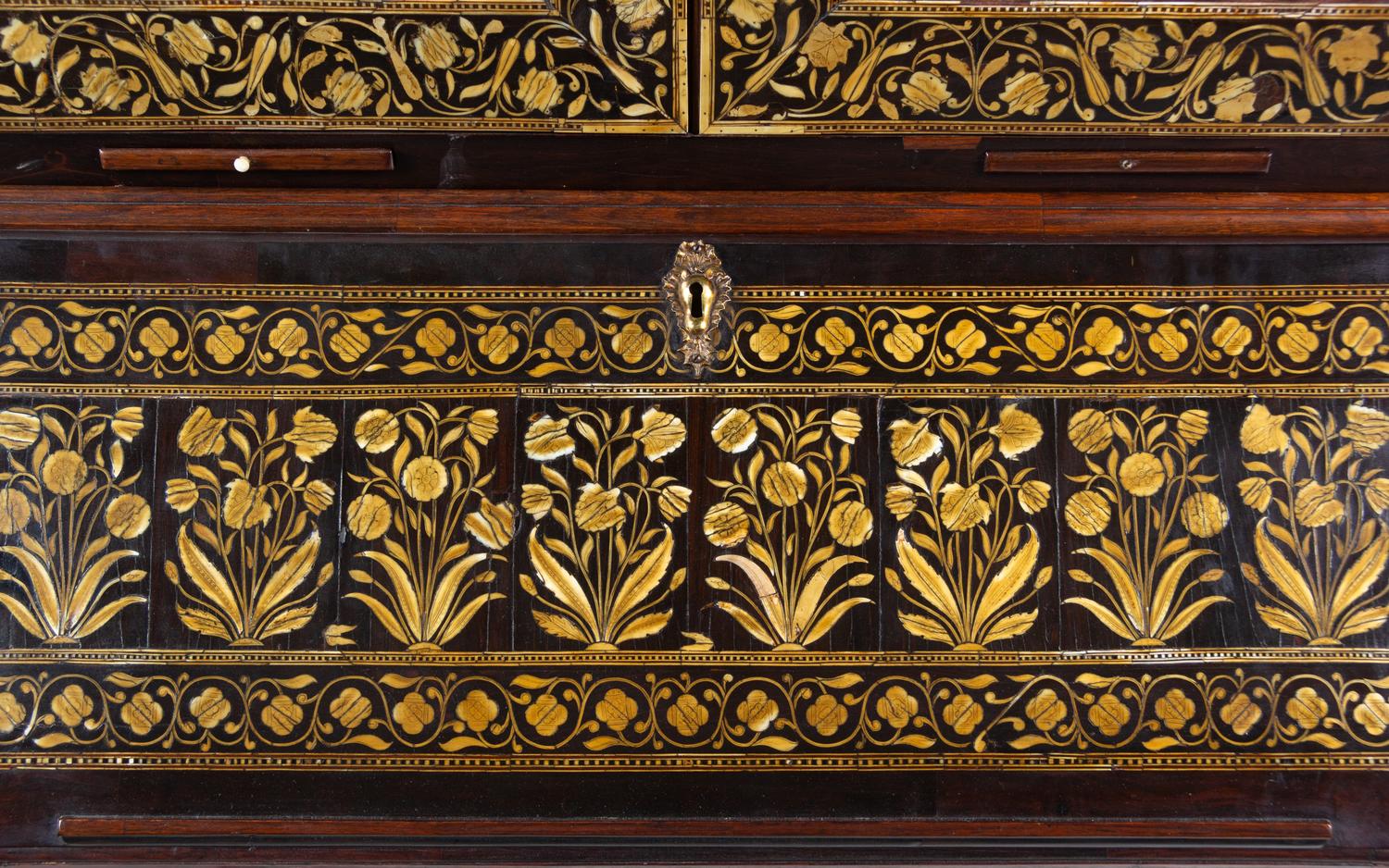 An Anglo-Indian Ivory-Inlaid Indian Rosewood Secretary Bookcase