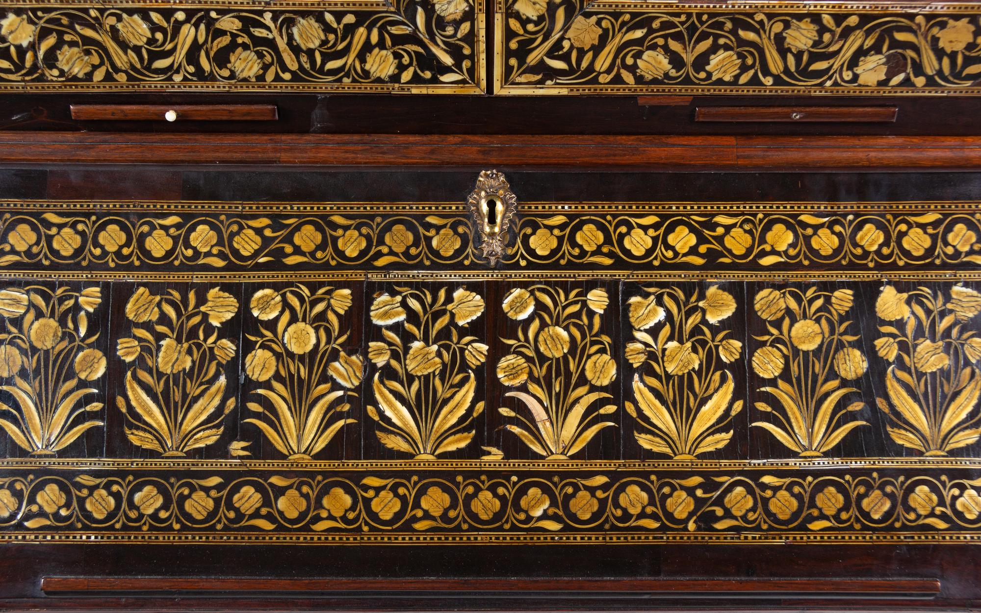 An Anglo-Indian Ivory-Inlaid Indian Rosewood Secretary Bookcase