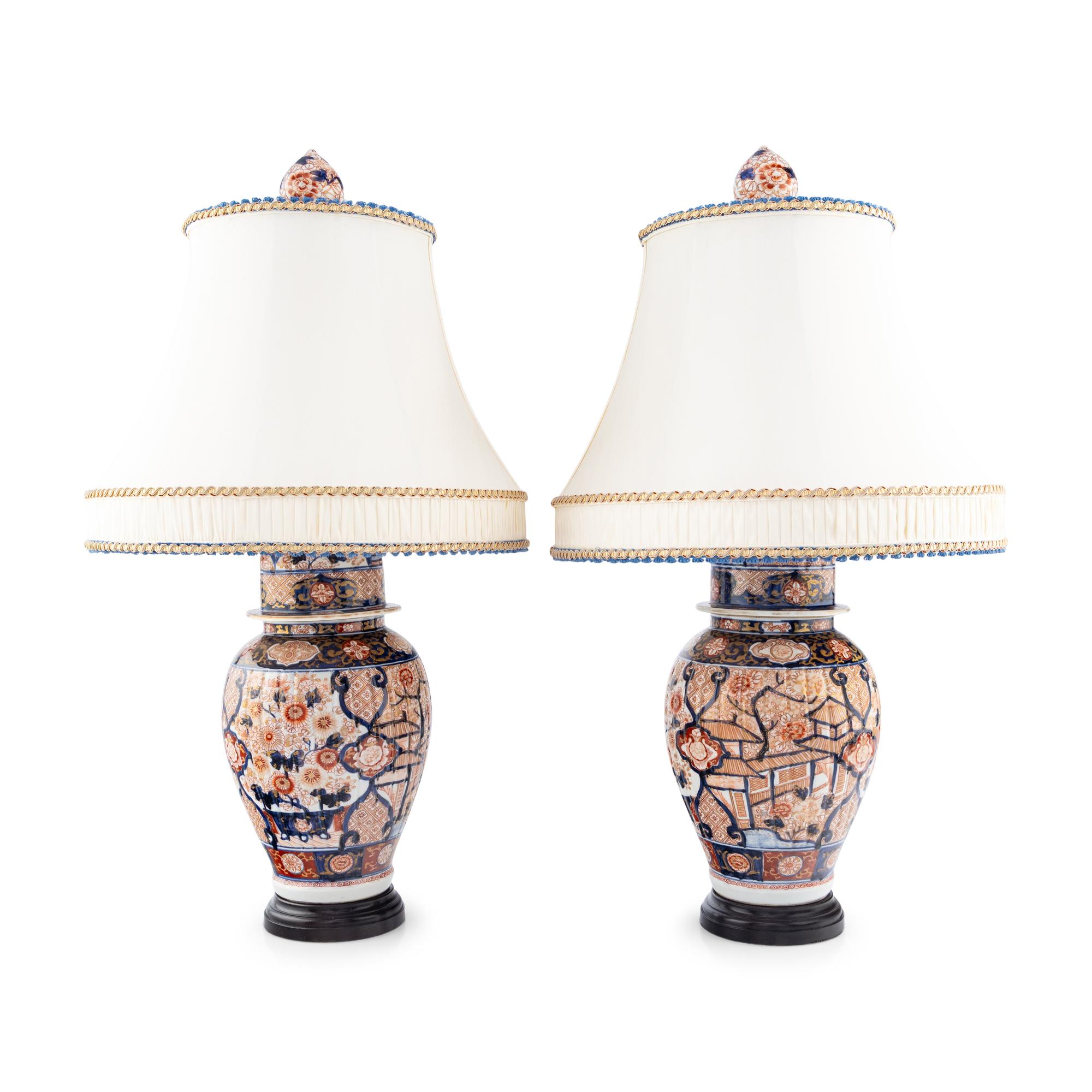 A Pair of Imari Porcelain Vases Mounted as Lamps