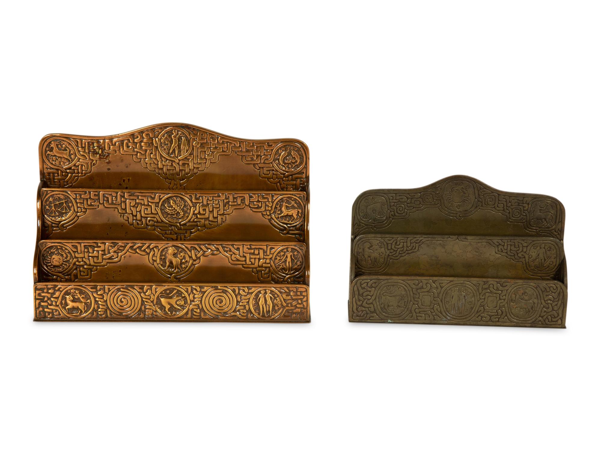 Two Tiffany Studios Bronze Zodiac Paper Racks — 20th Century