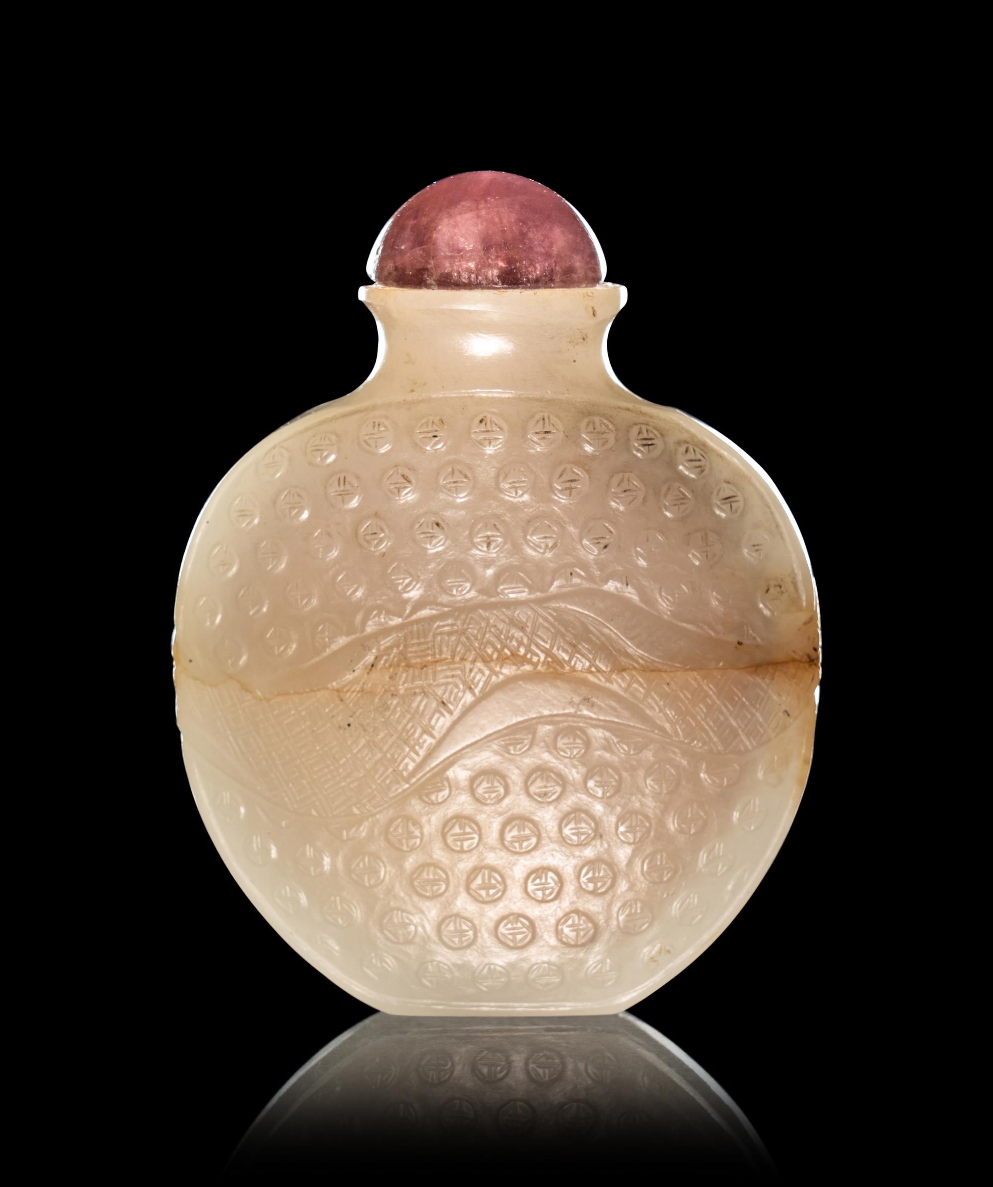 Two Carved Celadon Jade Snuff Bottles