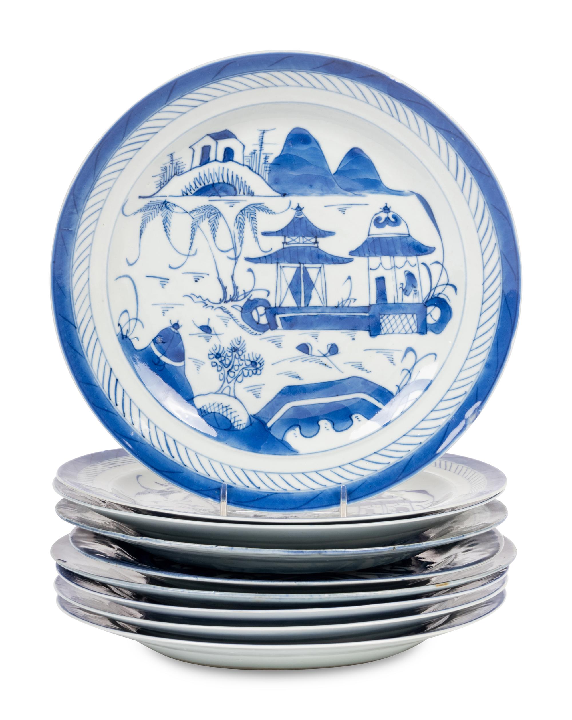 A Group of Canton Blue and White Porcelain Table Articles