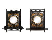 A Pair of Victorian Aesthetic Movement Ebonized, Painted and Parcel Gilt Mirrored Wall Brackets