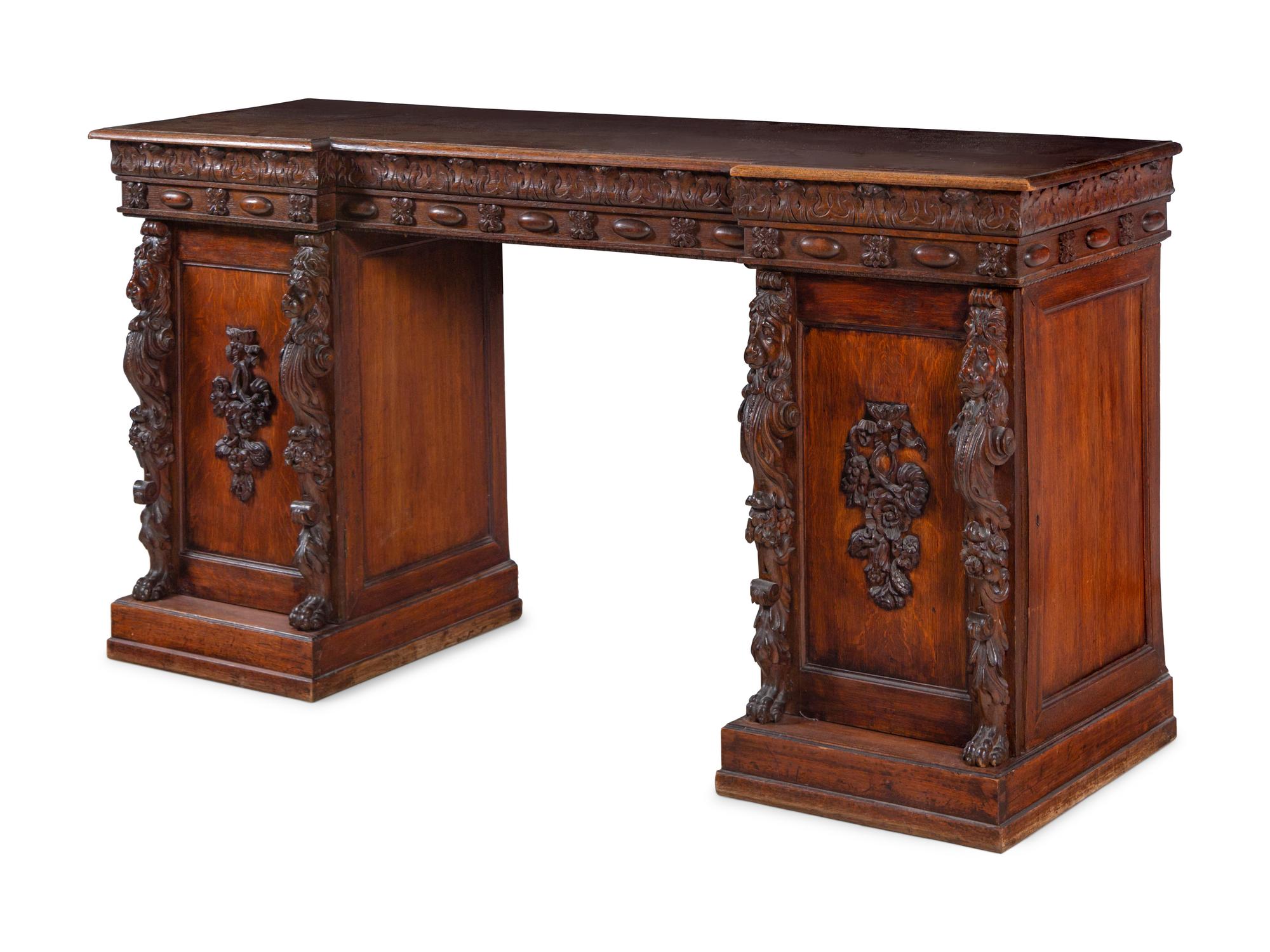 An English Carved Oak Pedestal-Base Server