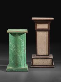 Two Faux Marble Painted Wood Pedestals