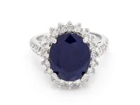 A 14 Karat White Gold, Sapphire and Diamond Ring,