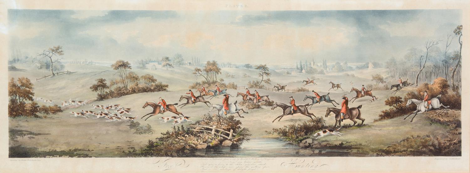 Dean WOLSTENHOLME Sr., after - George SUTHERLAND, engraver Image 8 1/2 x 25 1/2 inches. — Full Cry - The Death - Refreshment - Going Out [Plates I-IV]