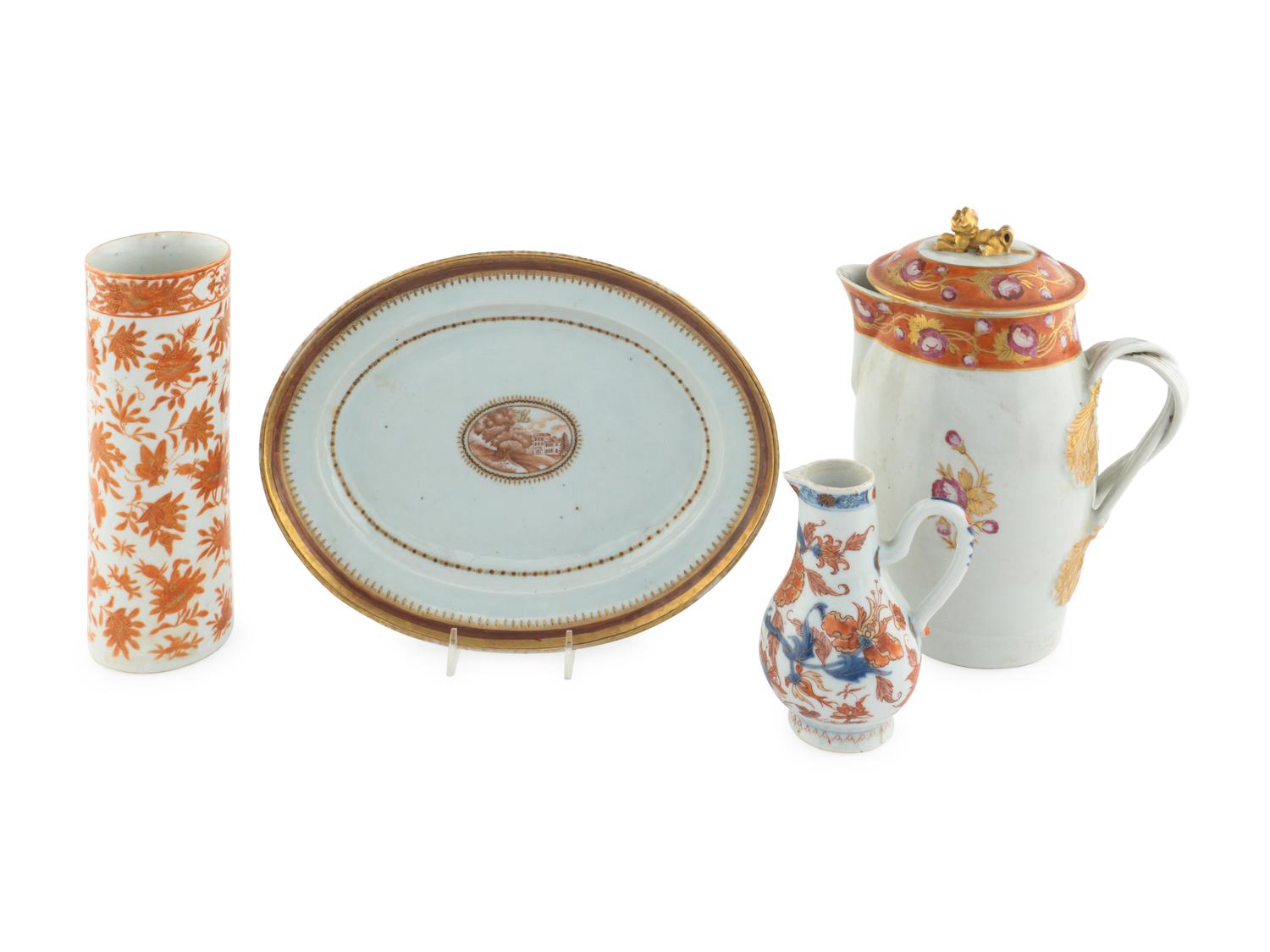 Four Chinese Export Parcel Gilt Porcelain Articles