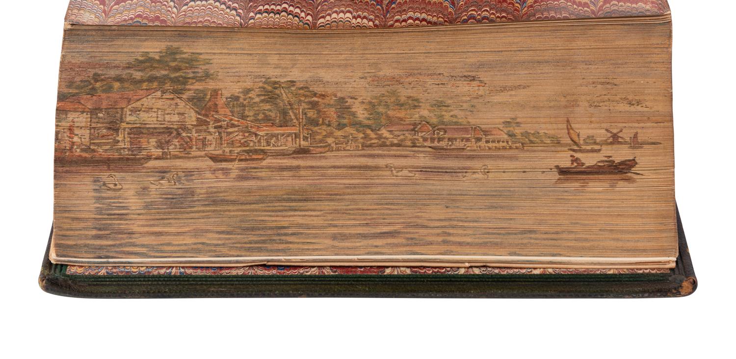 [BINDINGS -- FORE-EDGE PAINTINGS]. A group of 6 works in 10 volumes concealing fore-edge paintings depicting sea views, comprising: