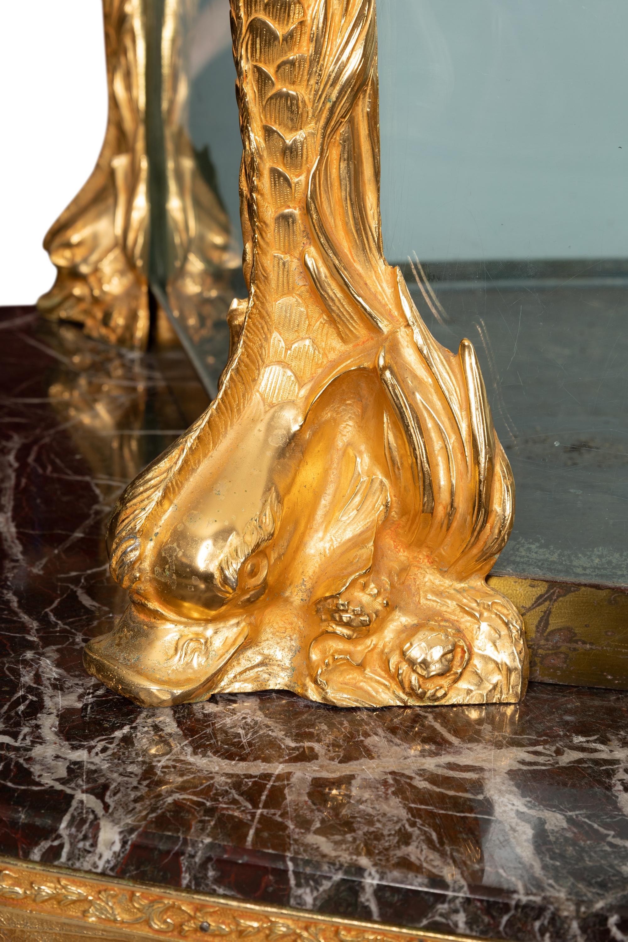 An Italian Gilt Steel and Bronze Console Aquarium with Marble Top