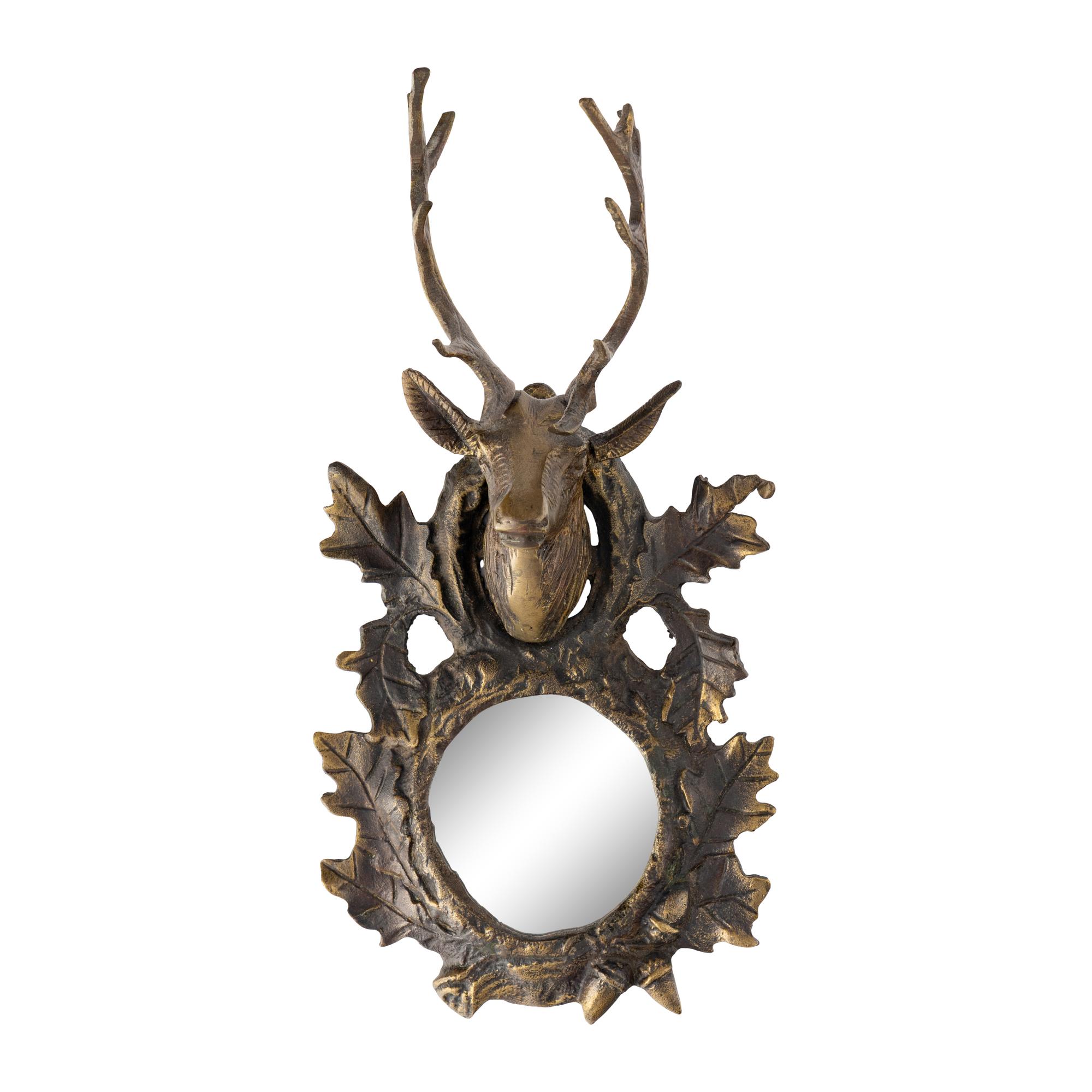 A Gilt and Patinated Bronze Buck Head Mirror