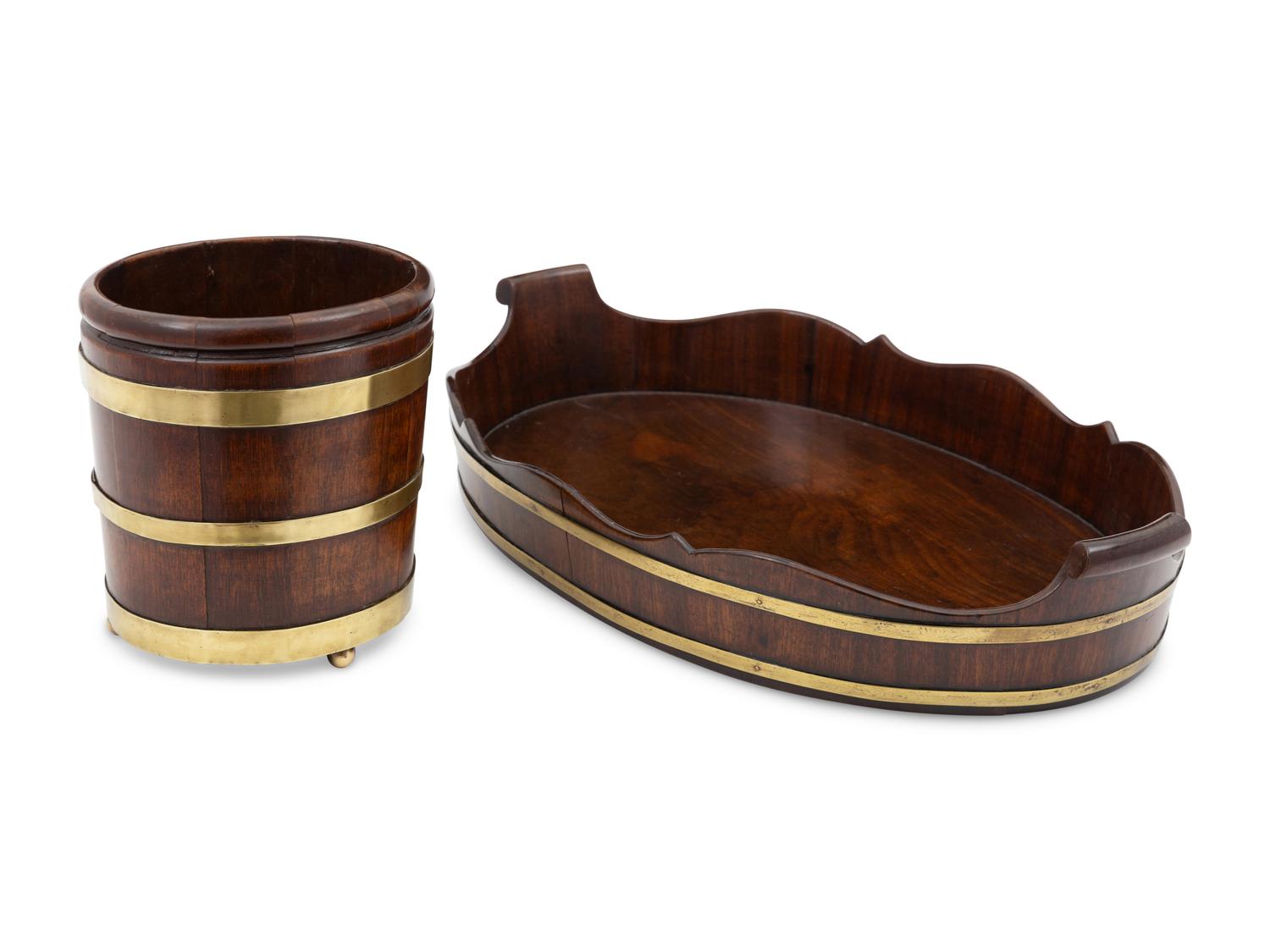 A Georgian Brass Bound Mahogany Tray and Associated Cooler