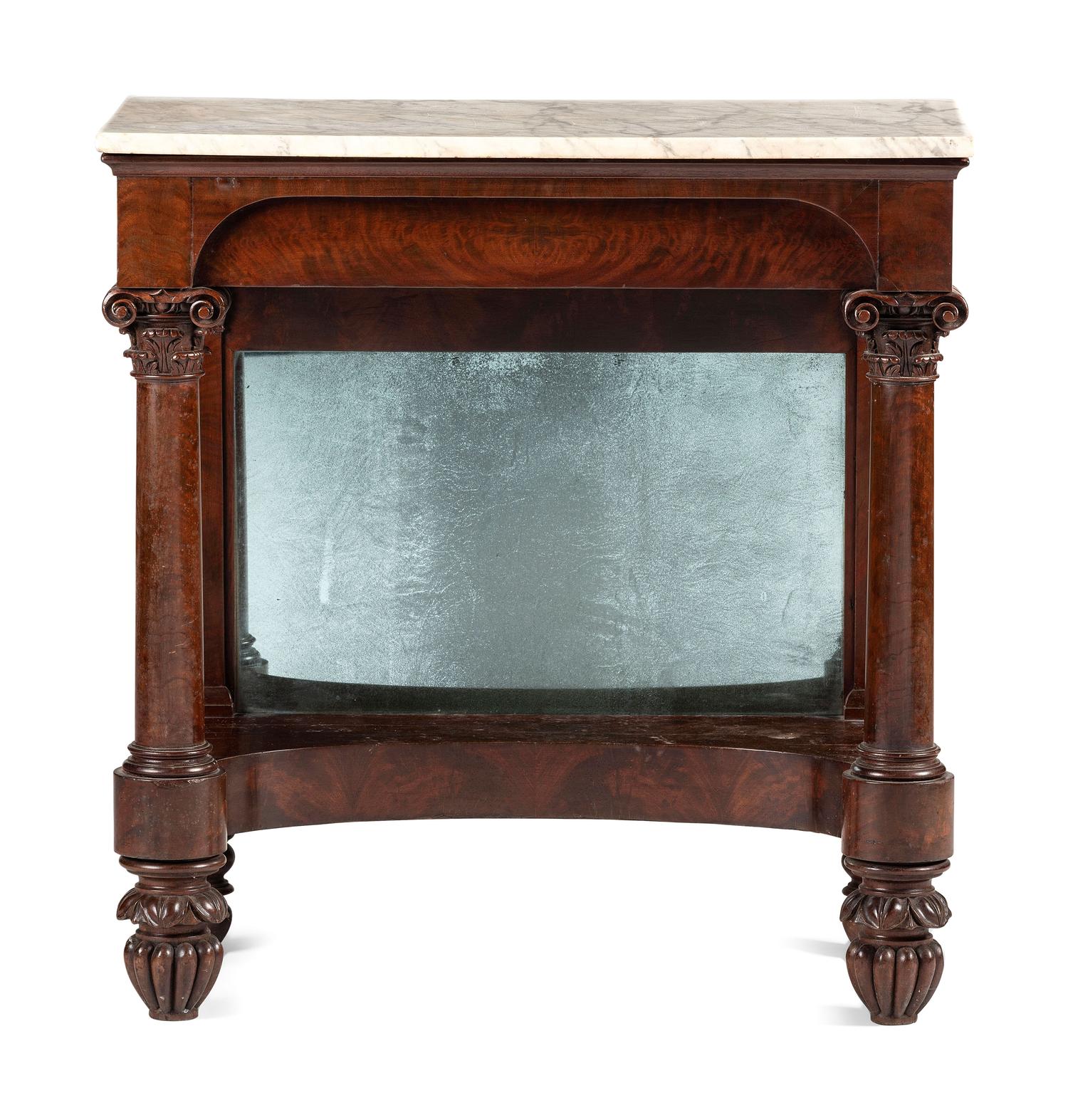 A Classical Carved and Veneered Walnut Marble Top Pier Table