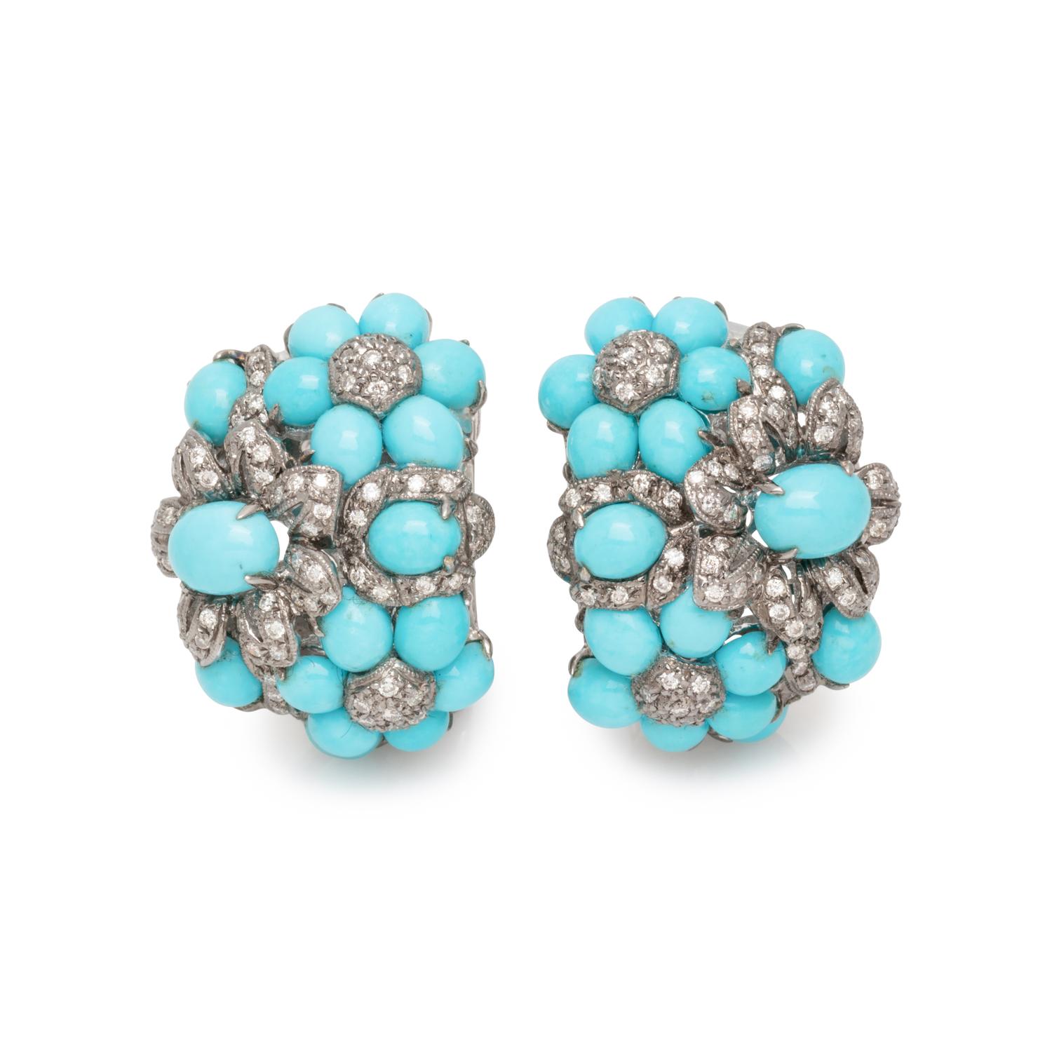 TURQUOISE AND DIAMOND EARCLIPS