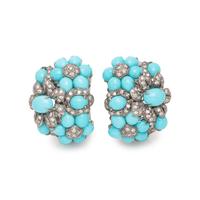 TURQUOISE AND DIAMOND EARCLIPS