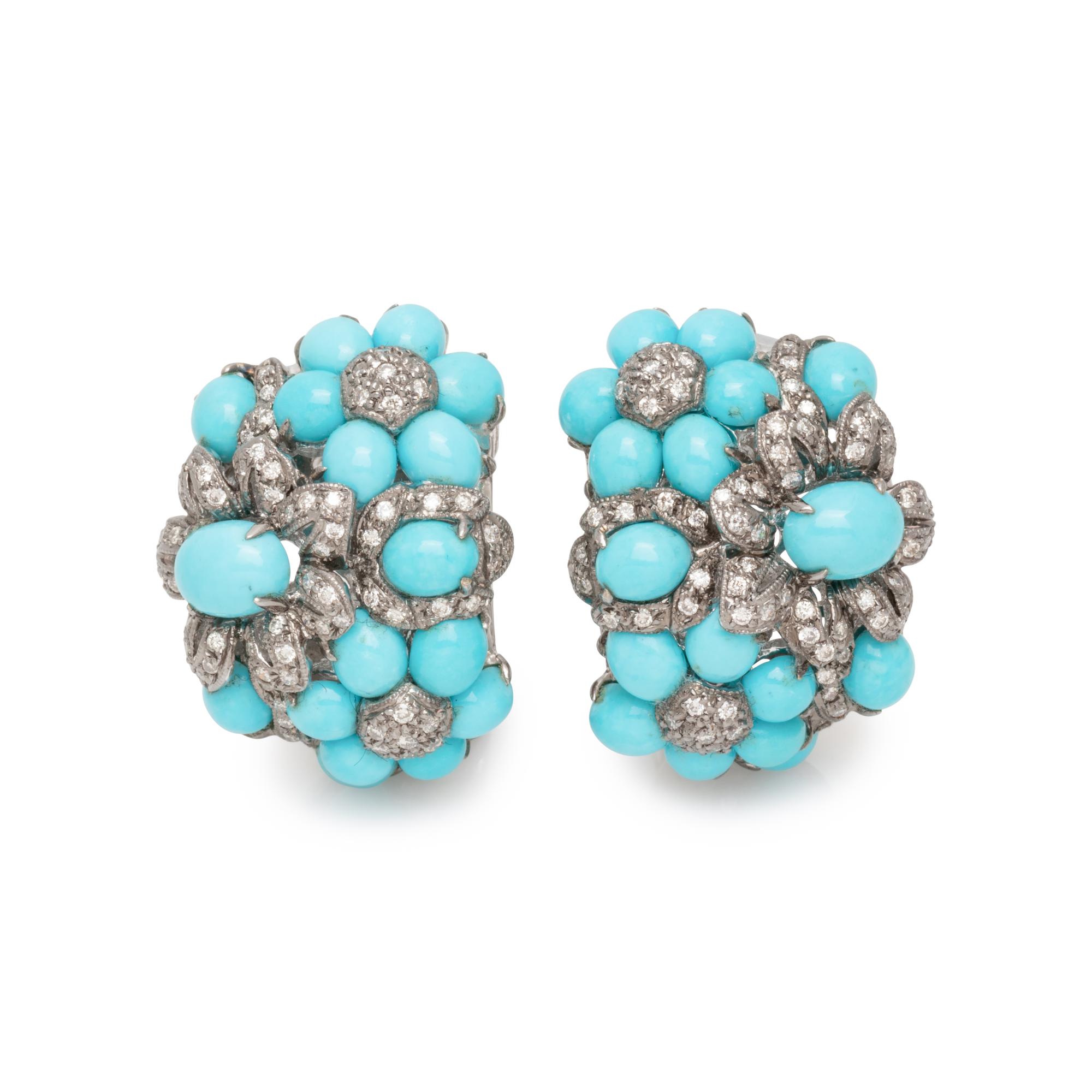 TURQUOISE AND DIAMOND EARCLIPS