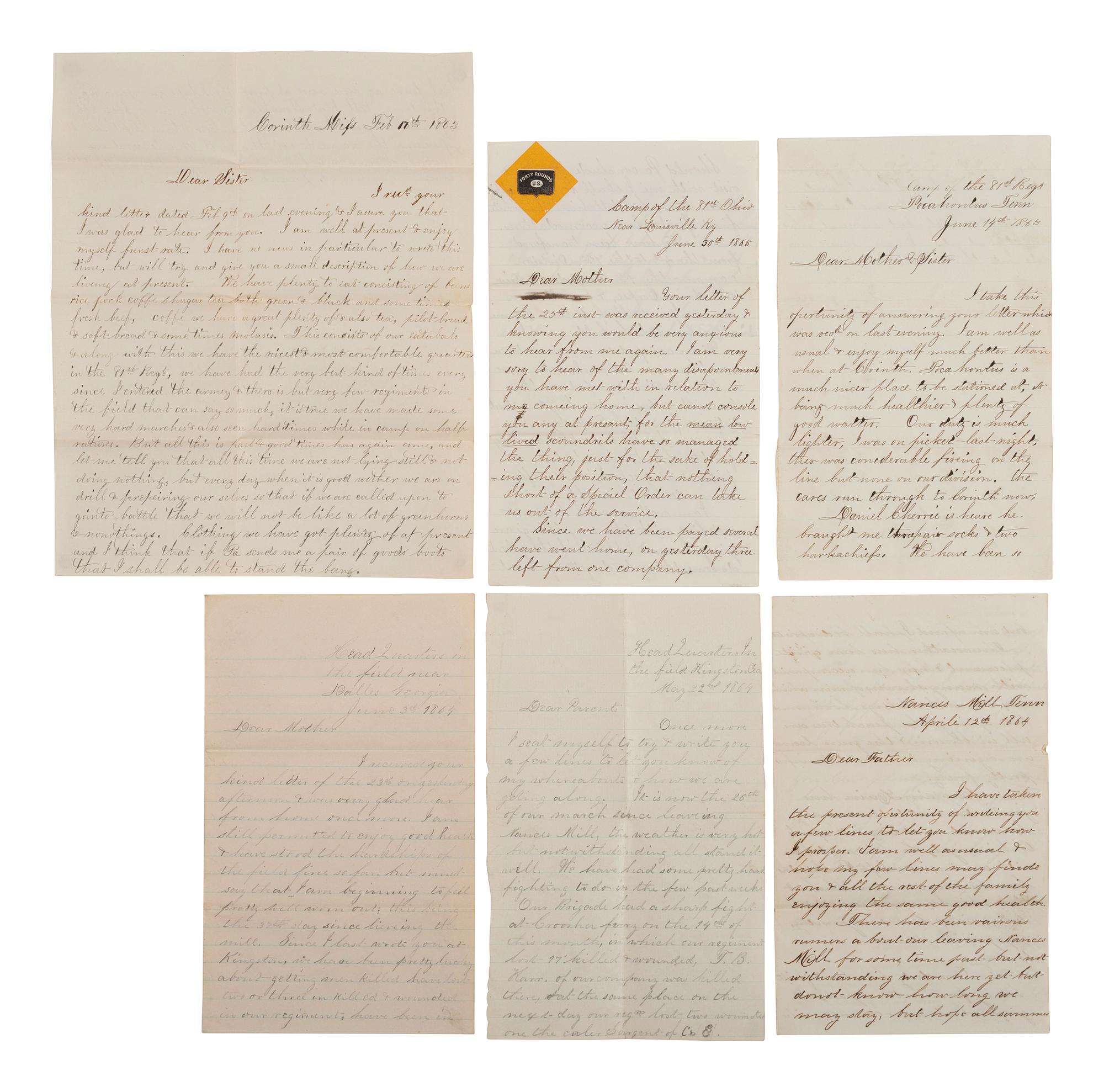 [CIVIL WAR]. Letter archive of Private Aubert E. Humiston, Co. K, 81st Ohio Volunteer Infantry regiment.