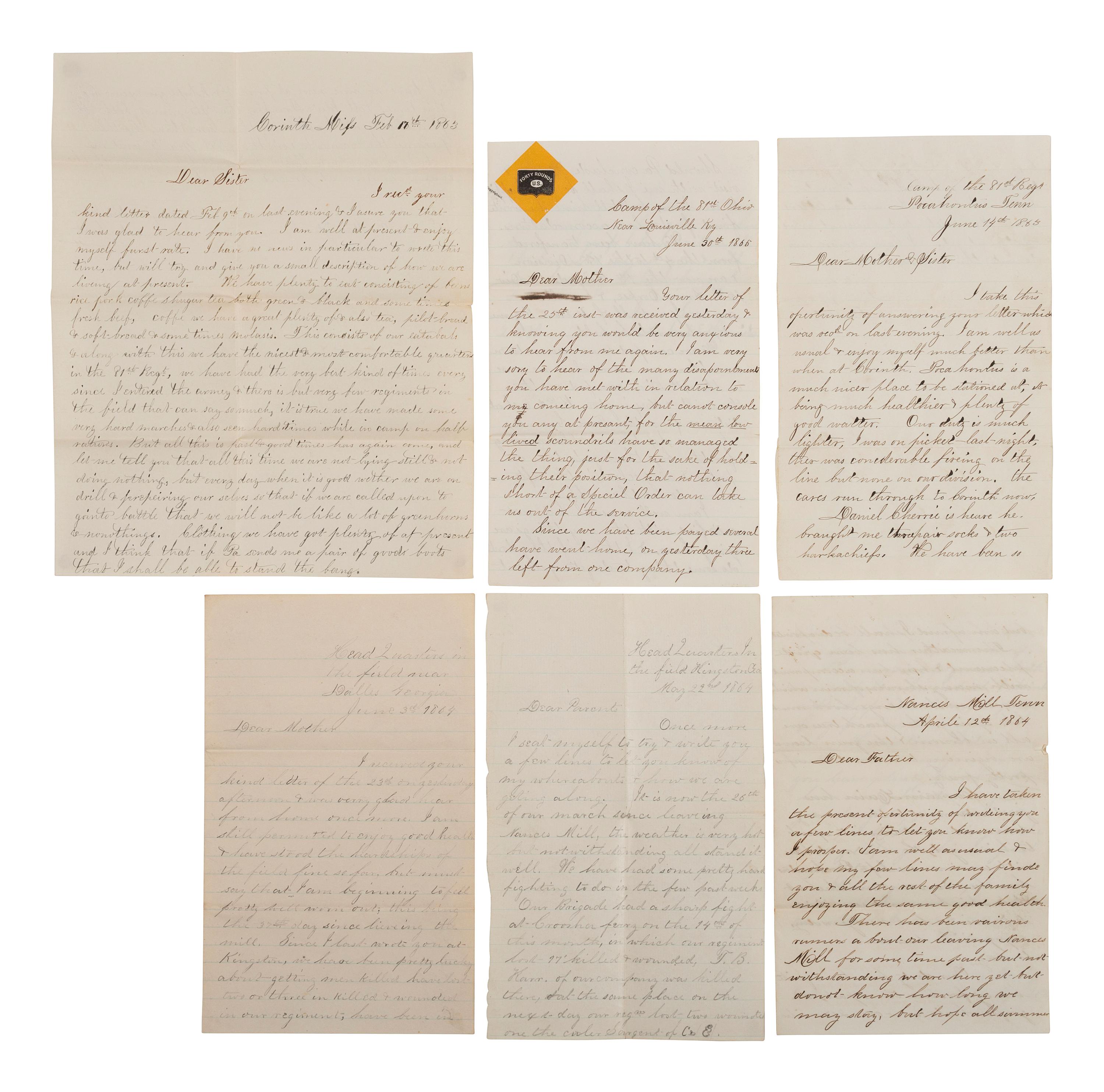 [CIVIL WAR]. Letter archive of Private Aubert E. Humiston, Co. K, 81st Ohio Volunteer Infantry regiment.