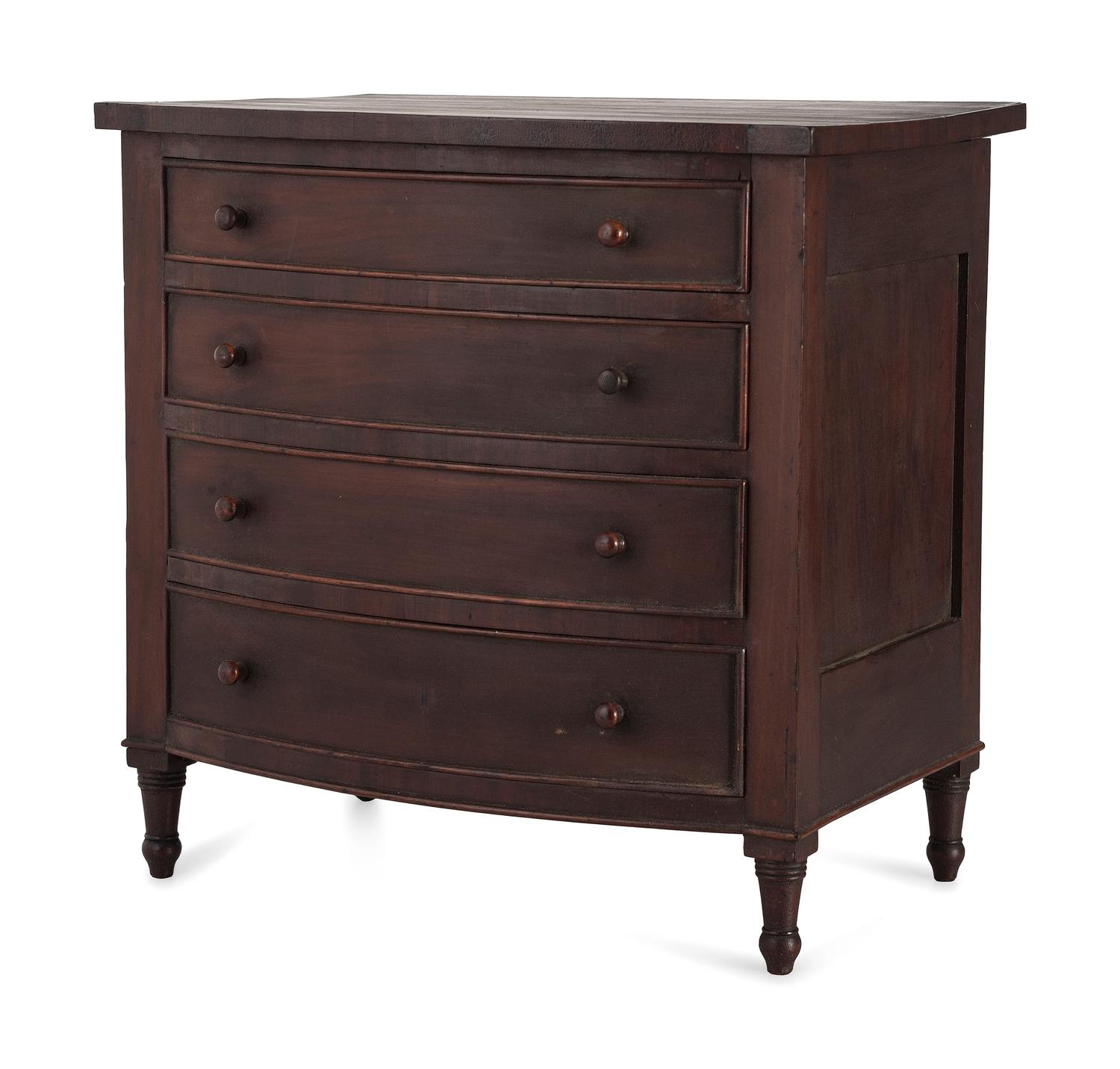 A Federal Stained Mahogany Diminutive Bow-Front Chest of Drawers