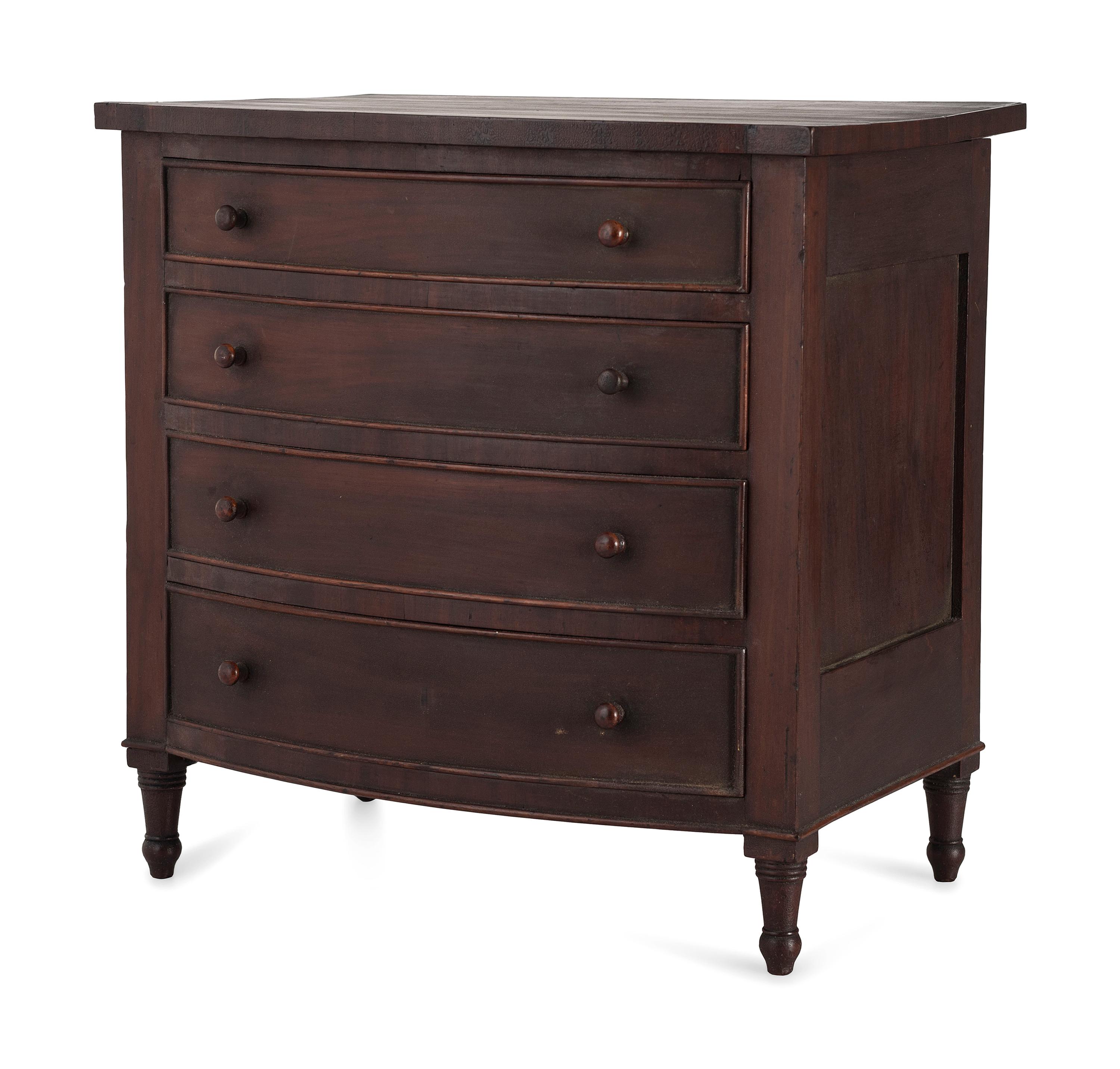 A Federal Stained Mahogany Diminutive Bow-Front Chest of Drawers