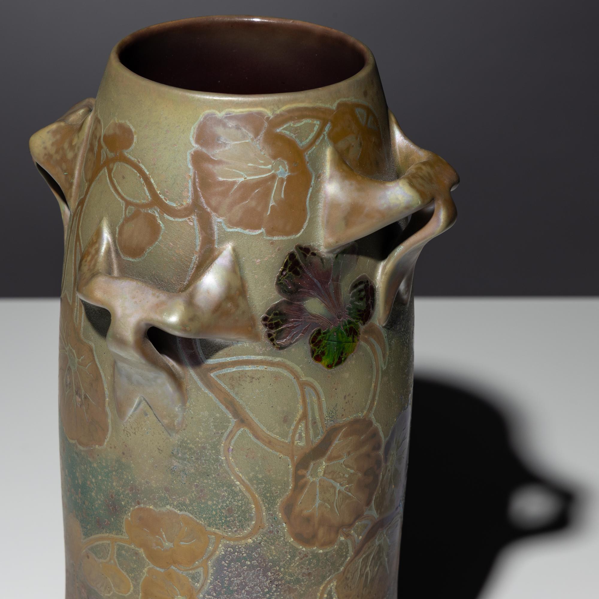 Vase with morning glories and nasturtium