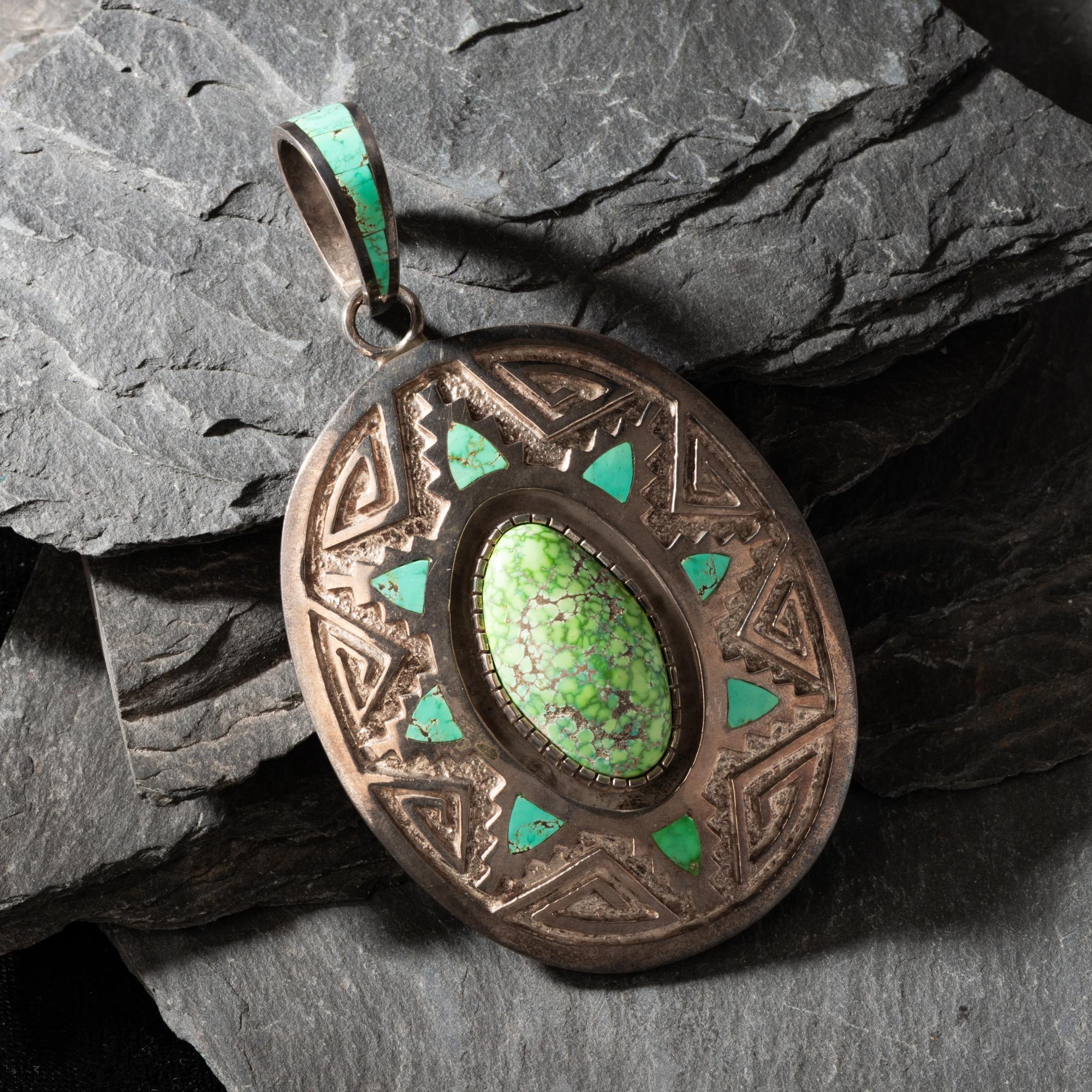 Tommy Jackson (Diné, b. 1958) — Sterling Silver and Carrico Lake Turquoise Pendant