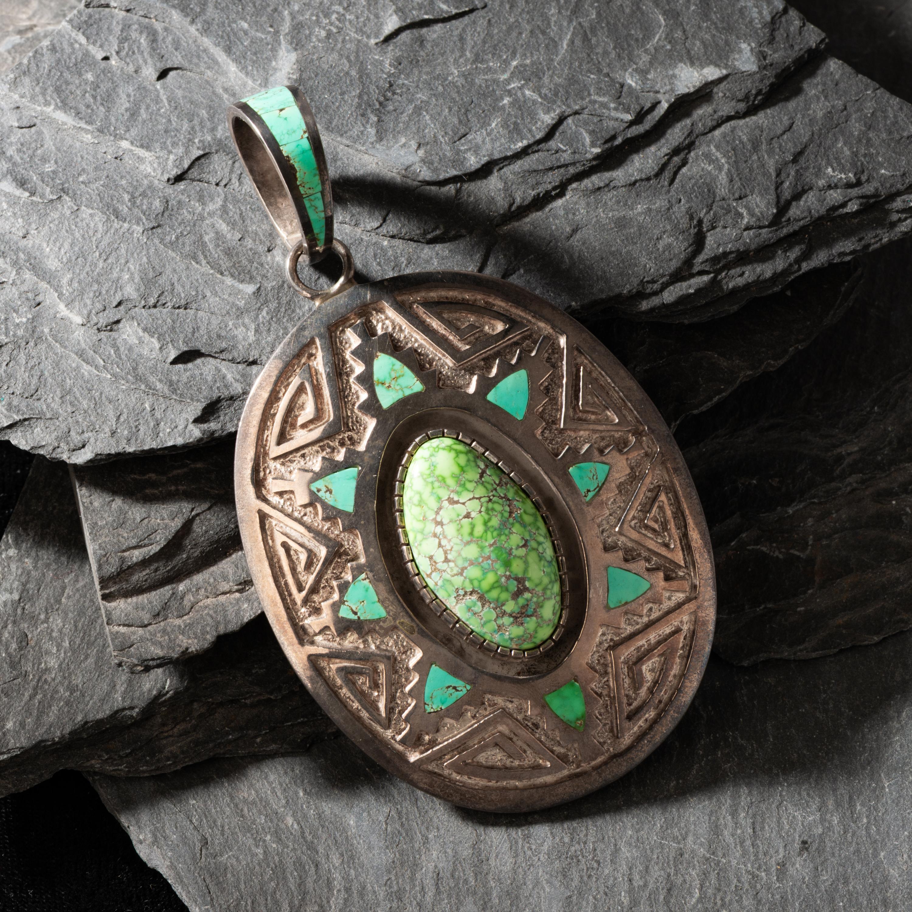 Tommy Jackson (Diné, b. 1958) — Sterling Silver and Carrico Lake Turquoise Pendant