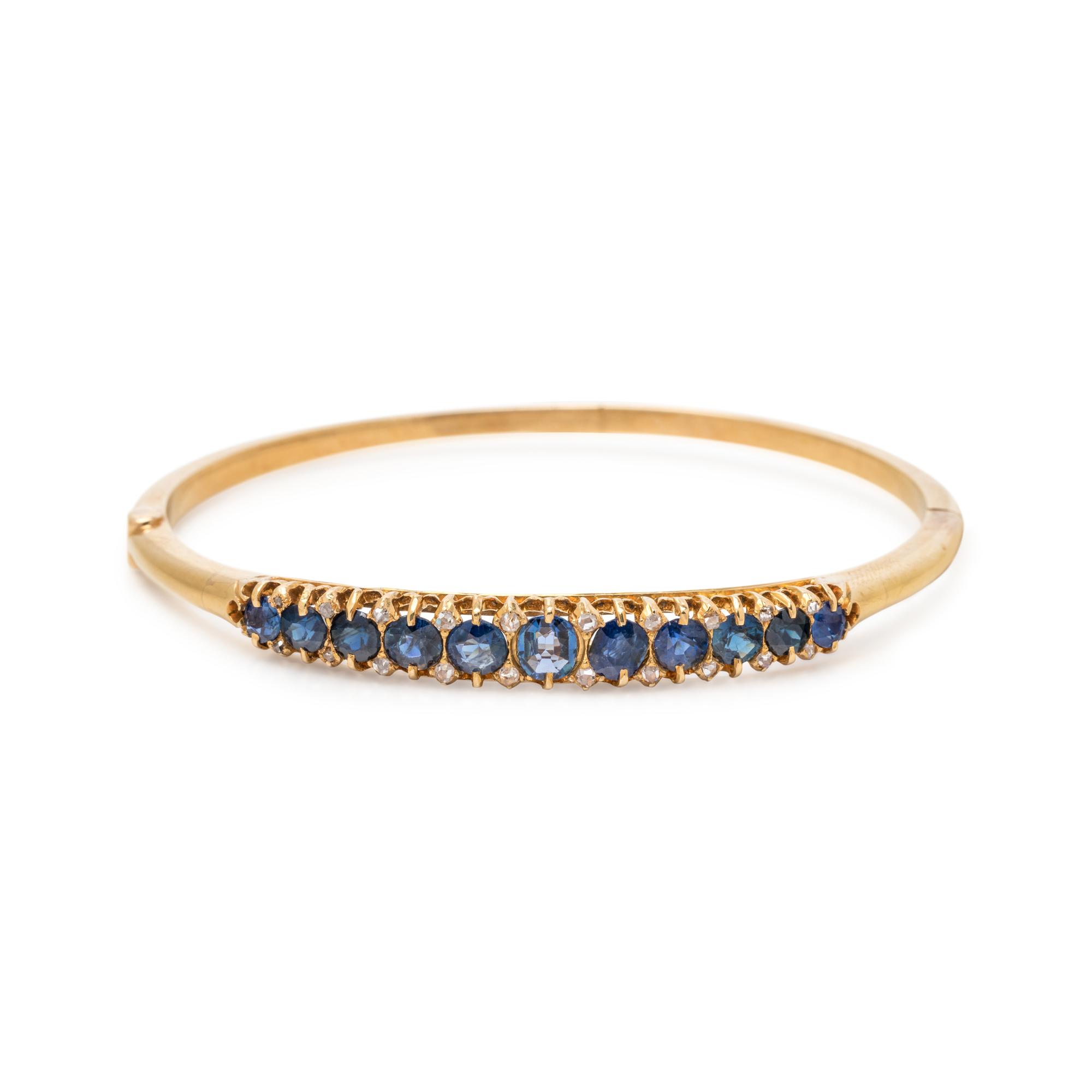 ANTIQUE, YELLOW GOLD, SAPPHIRE AND DIAMOND BANGLE BRACELET