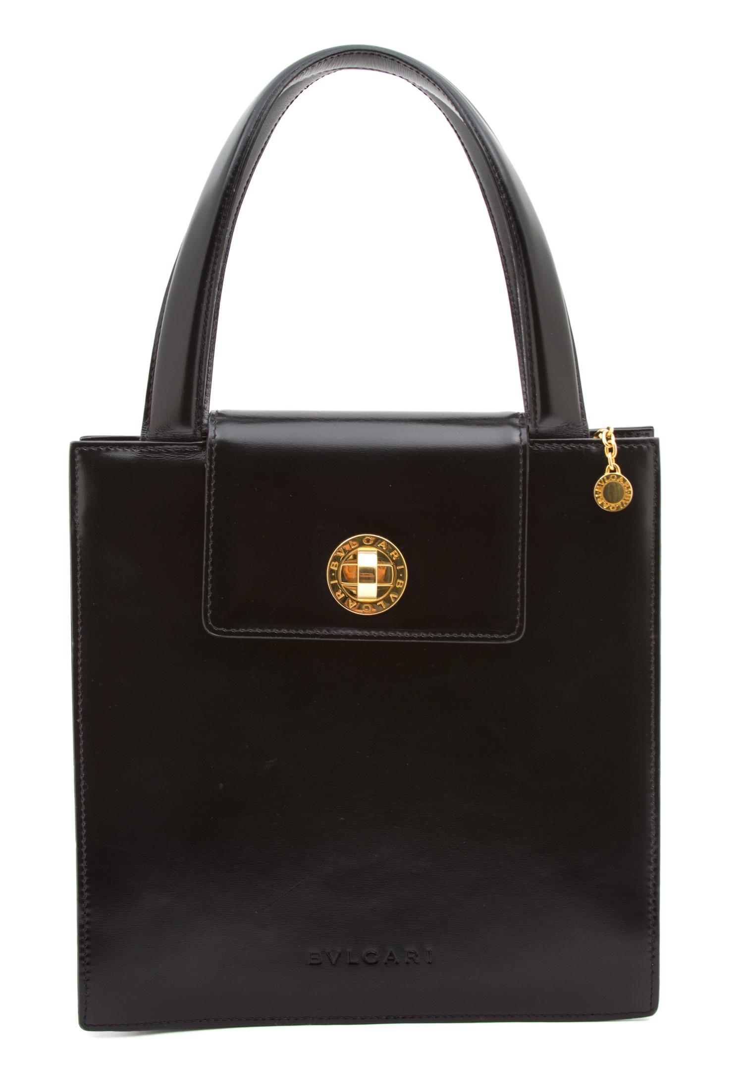 A Bulgari Black Leather Handbag, 9 3/4" x 9 3/4" x 3 1/2", handle drop 3 1/2"