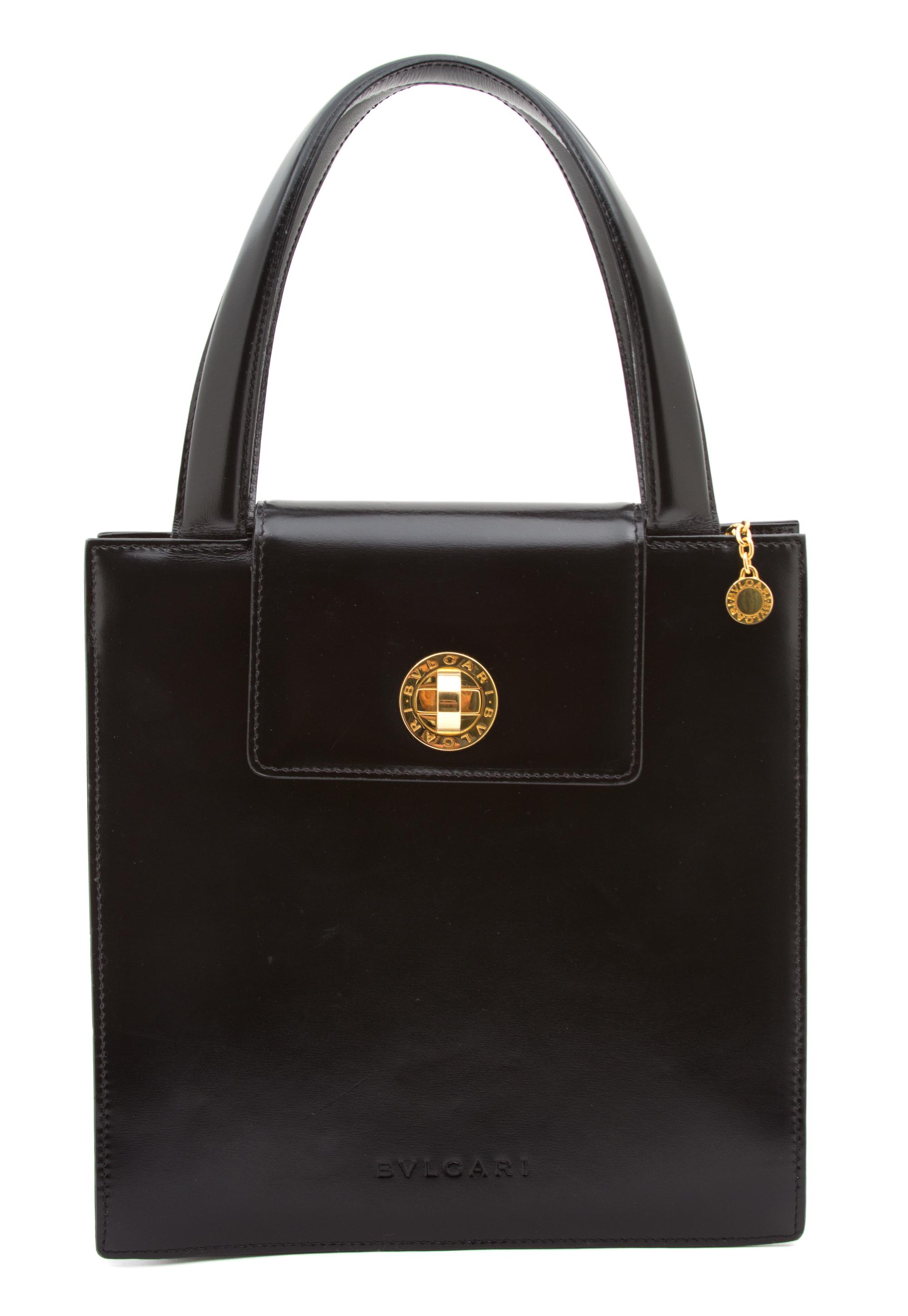A Bulgari Black Leather Handbag, 9 3/4" x 9 3/4" x 3 1/2", handle drop 3 1/2"
