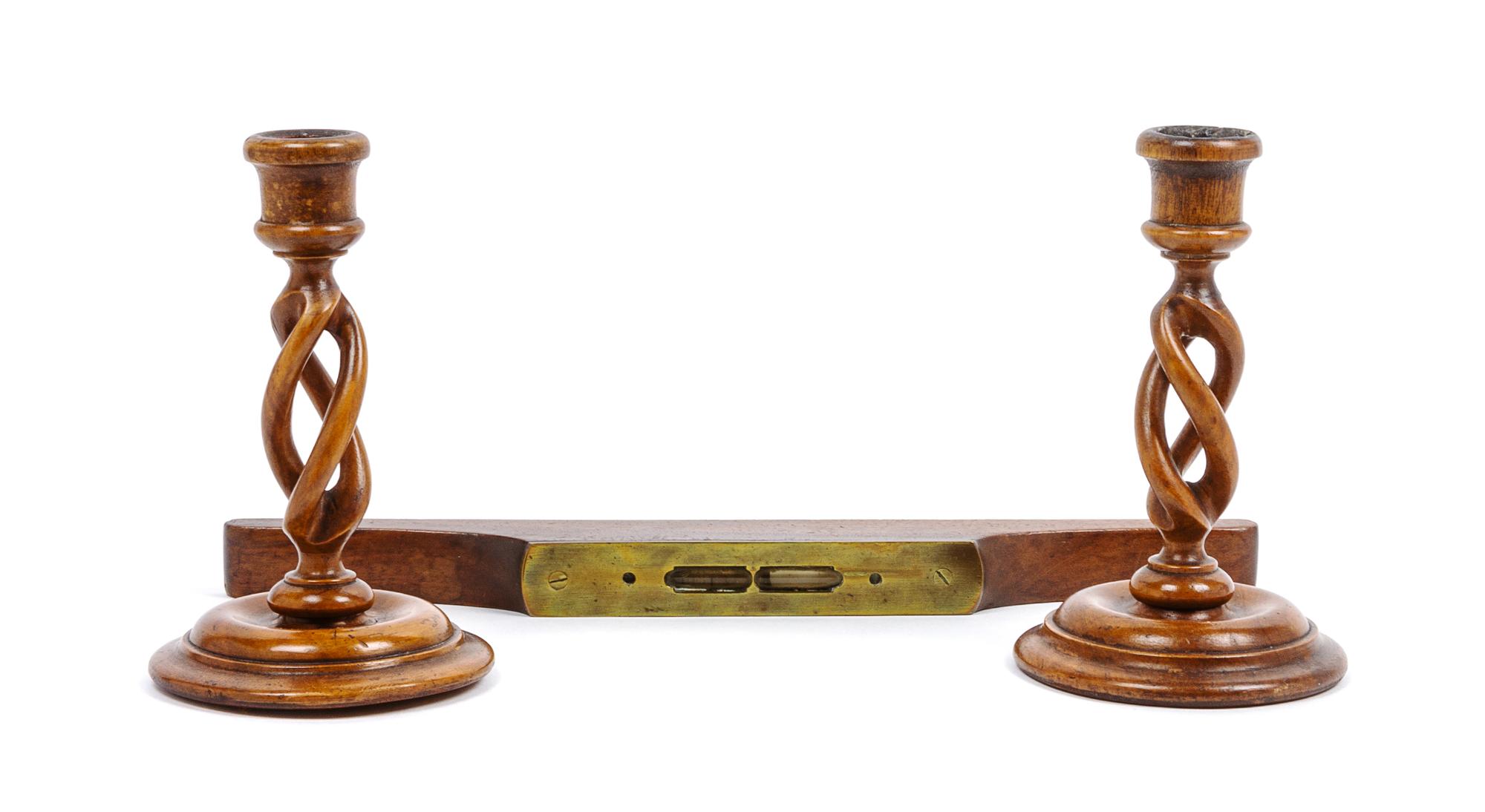 A Pair of Turned Walnut Candlesticks Height of first 6 3/4 inches. — 19TH CENTURY