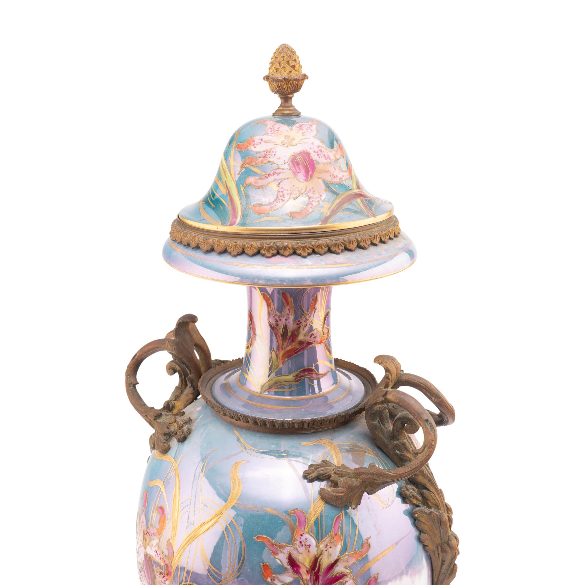 A Sèvres Style Gilt Bronze Mounted Porcelain Urn