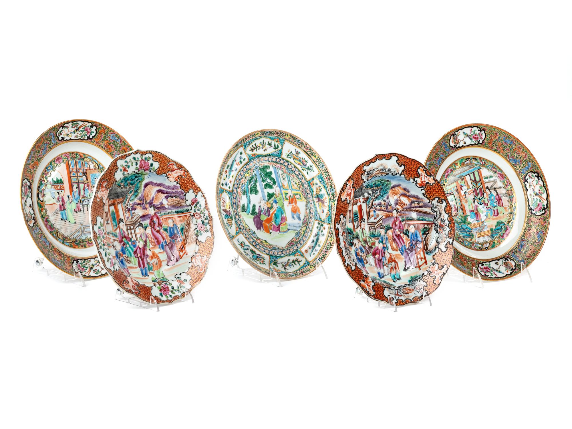 Five Chinese Export Famille Rose Porcelain Plates