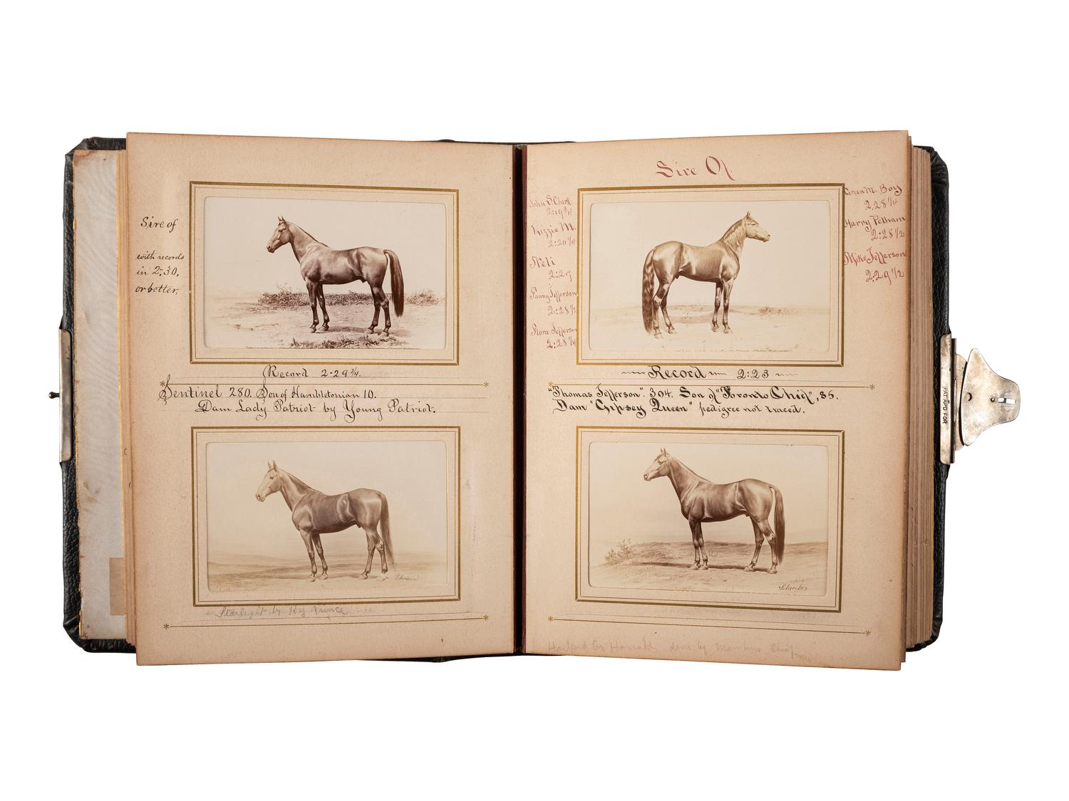 [EARLY PHOTOGRAPHY] -- [EQUESTRIAN]. SCHREIBER & SONS, photographers. Album containing 75 portraits of identified race horses. Philadelphia, PA: ca 1870s.
