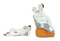 Two Famille Rose Porcelain Erotic Figures Height of larger 4 3/4 inches. — REPUBLIC PERIOD