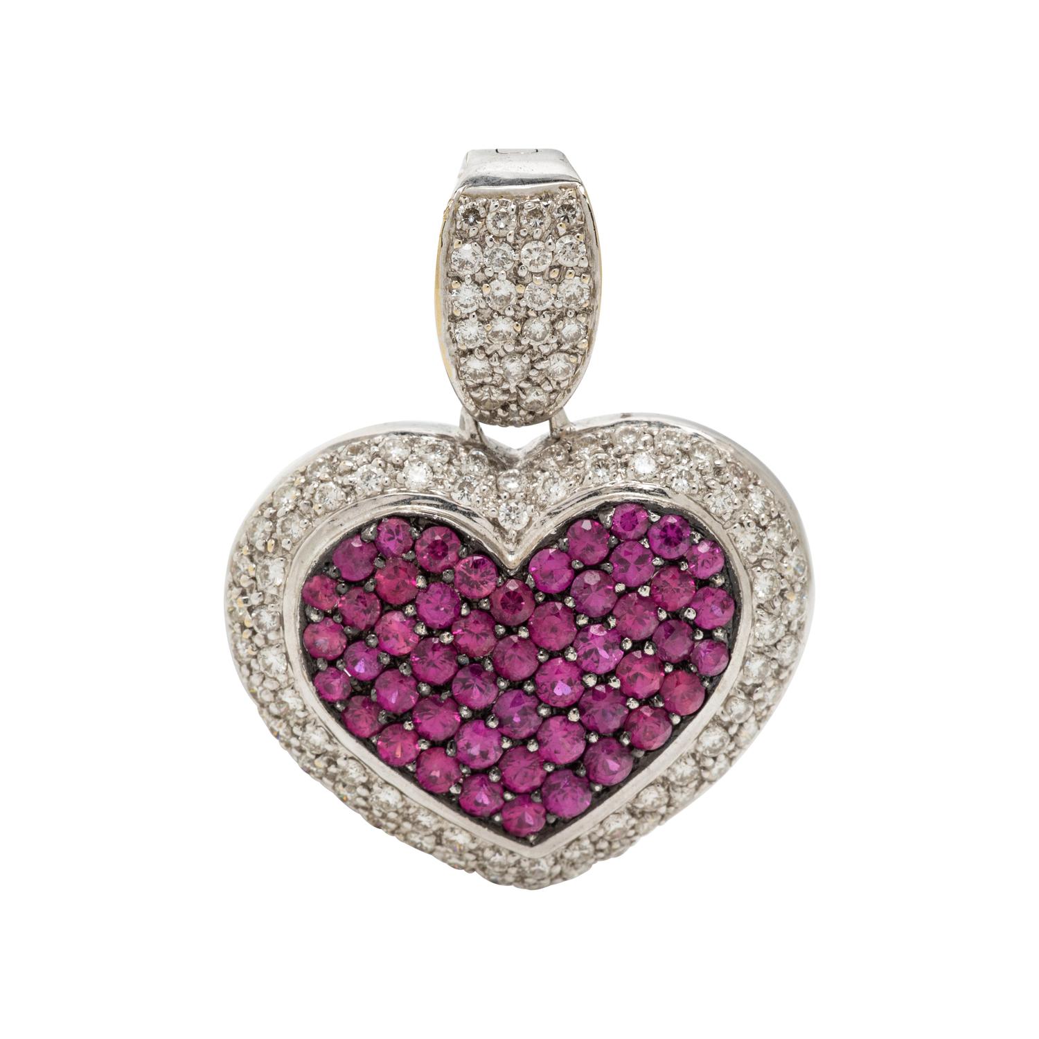 WHITE GOLD, DIAMOND AND PINK SAPPHIRE HEART PENDANT