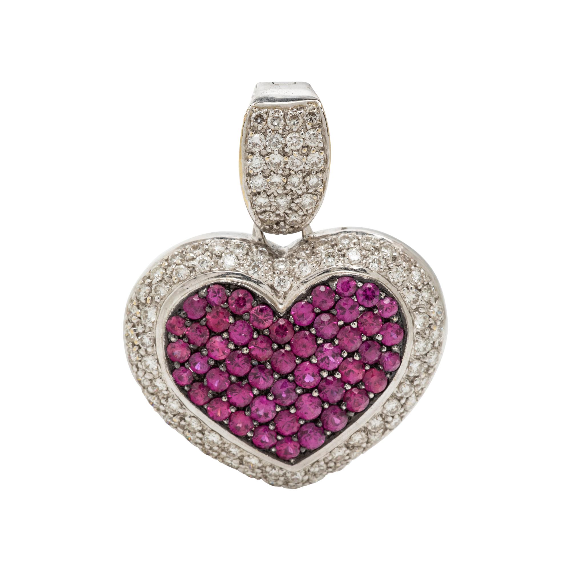 WHITE GOLD, DIAMOND AND PINK SAPPHIRE HEART PENDANT