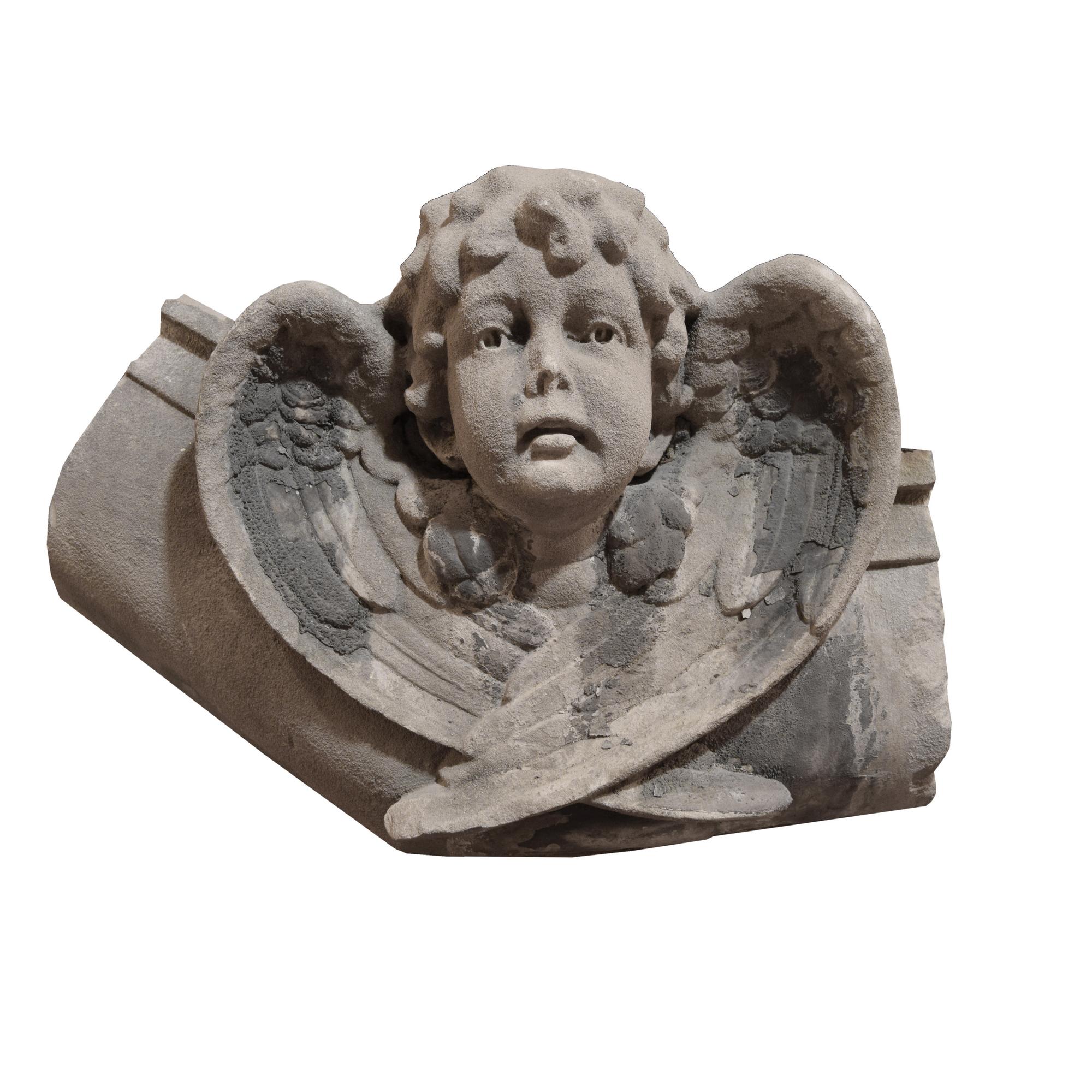 A Carved Limestone Angel from a Chicago, IL. Church 34" W x 17" D X 23" H — United States, 20th Century