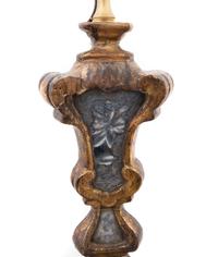 An Italian Painted Wood and Etched Glass Pricket Stick