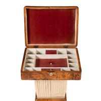 An English Tortoise Shell Veneered Needlework Box on Stand
