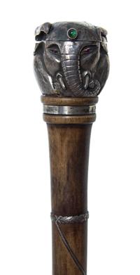 A Russian Silver Snuffbox Handled Walking Stick, Height of handle 1 3/4 x length overall 35 inches.