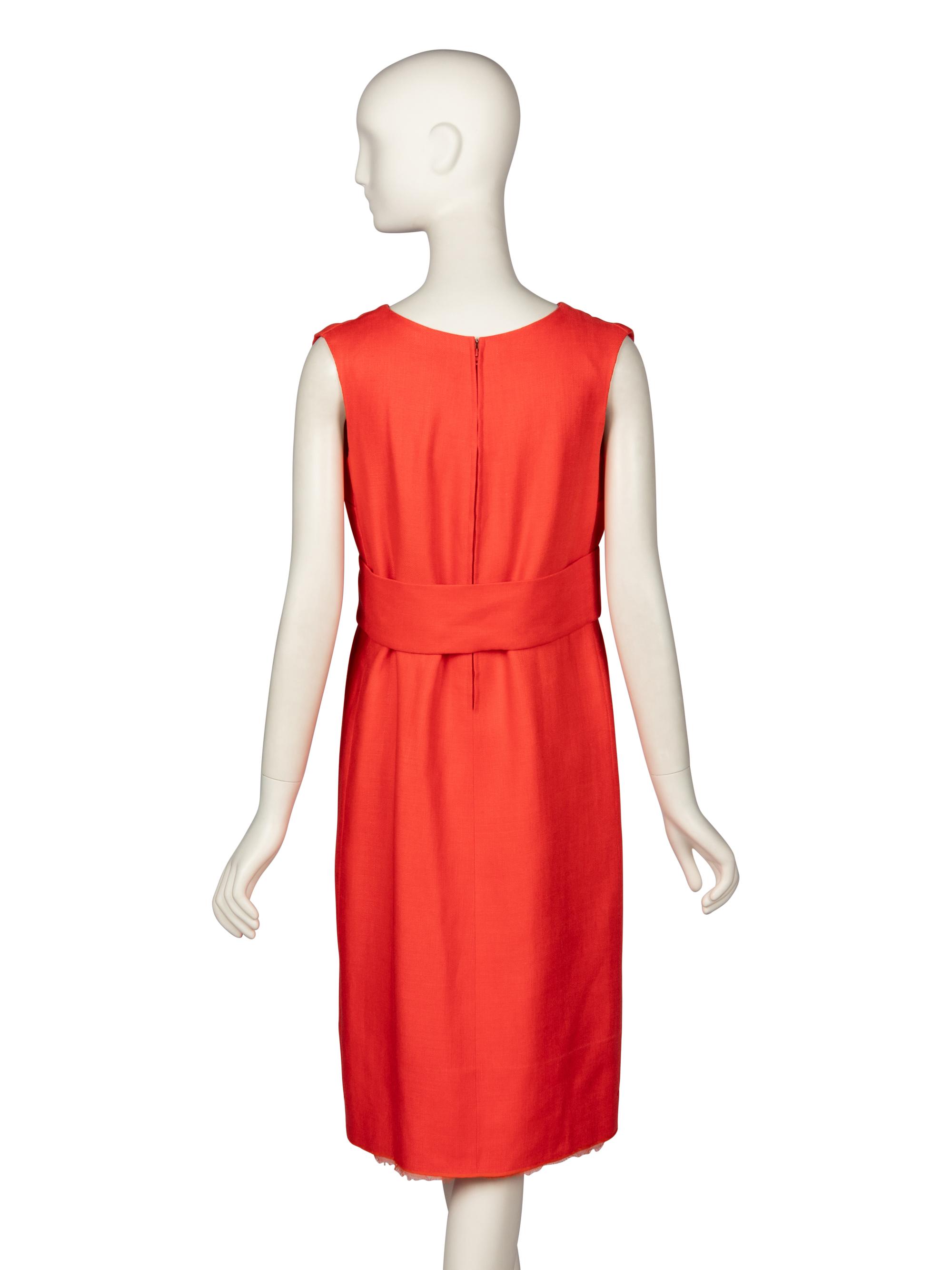 Norman Norell, Coral Linen Dress, 1960's
