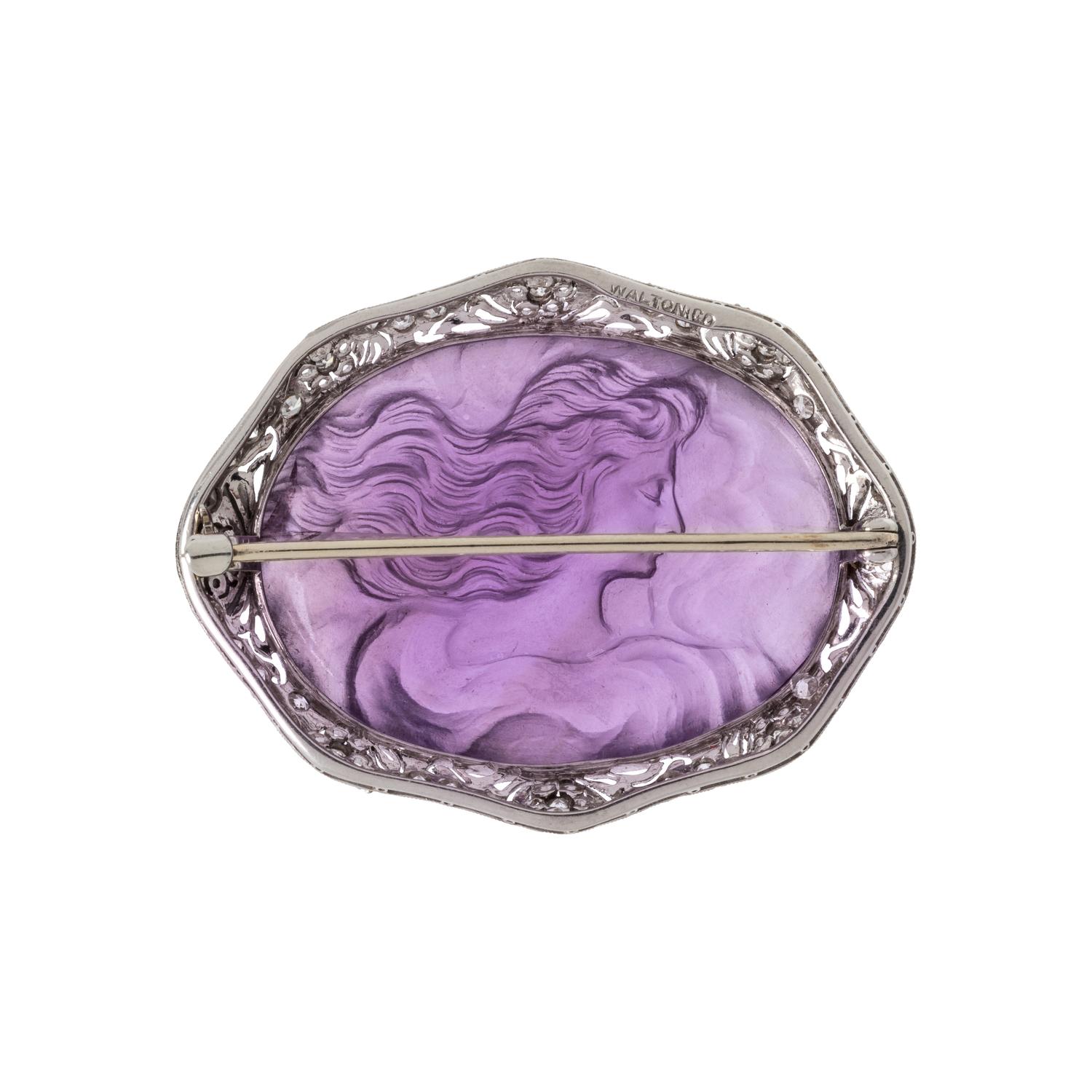 GLASS CAMEO AND DIAMOND BROOCH