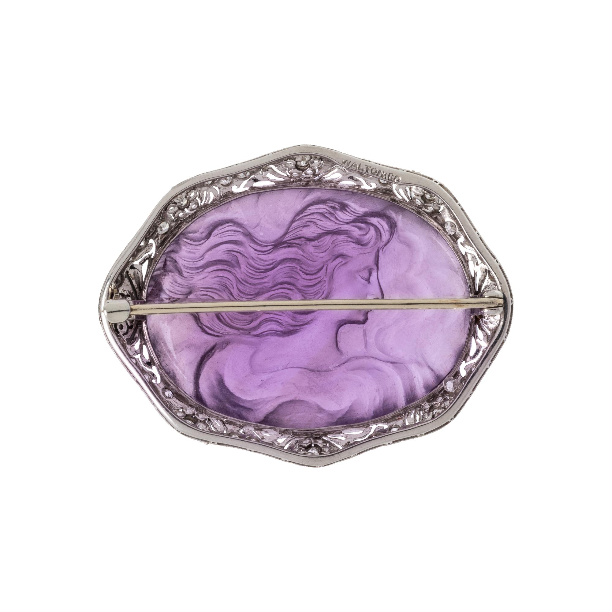 GLASS CAMEO AND DIAMOND BROOCH