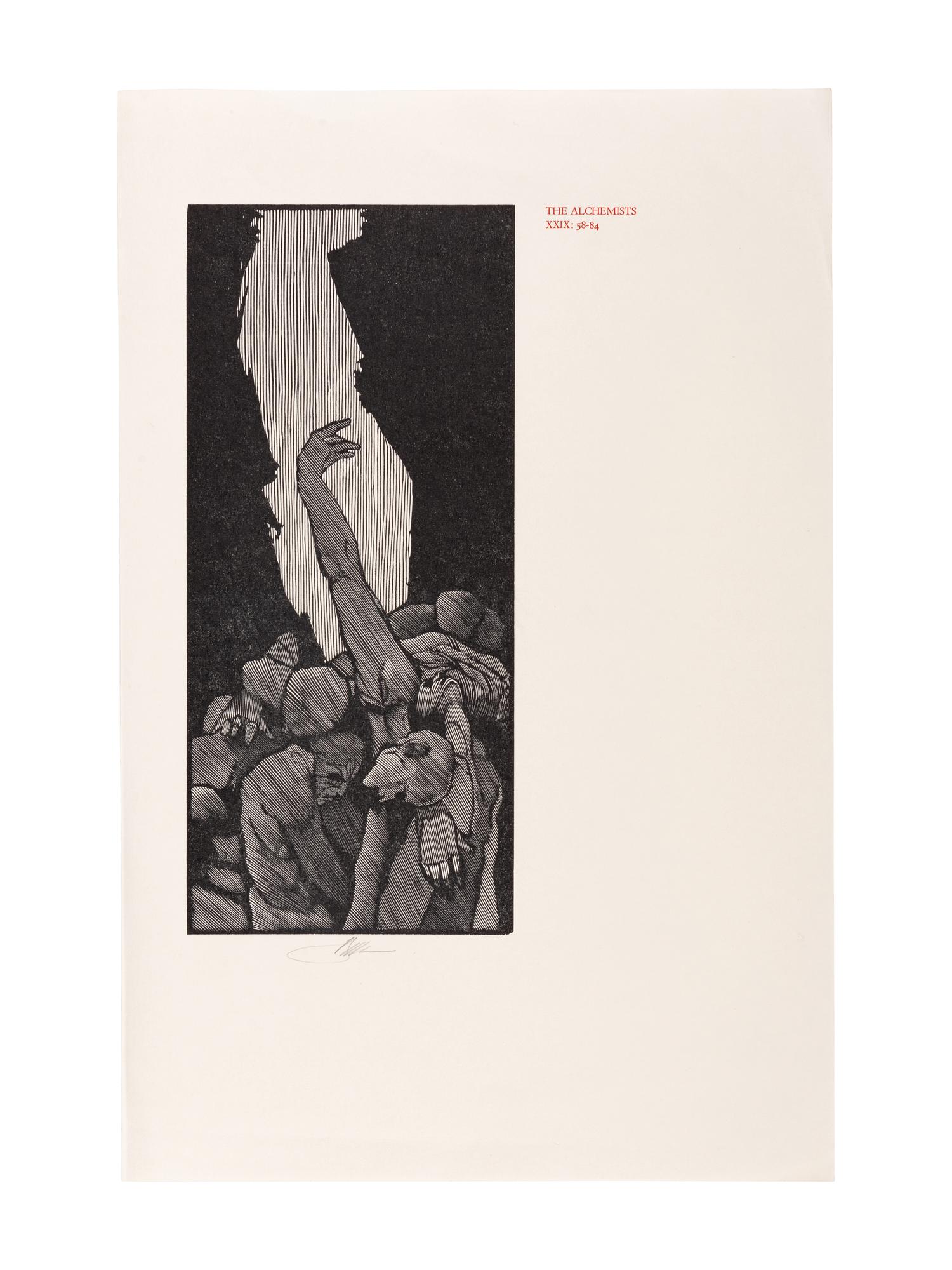 MOSER, Barry. A suite of 18 proof wood-engraved plates by Barry Moser for an unrealized edition of Dante’s Inferno. [ca 1984]. 293 x 190 mm. EACH SIGNED BY MOSER; and 2 additional trial proofs with letterpress in red for the same, each SIGNED BY MOSER.